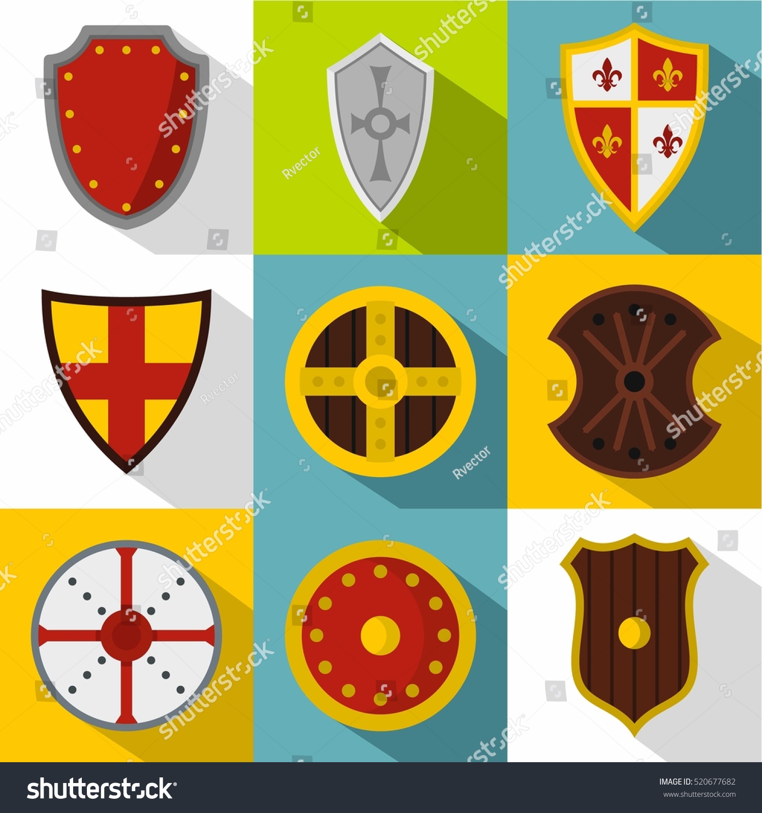 Army Shield Icons Set Flat Illustration Stock Vector (Royalty Free