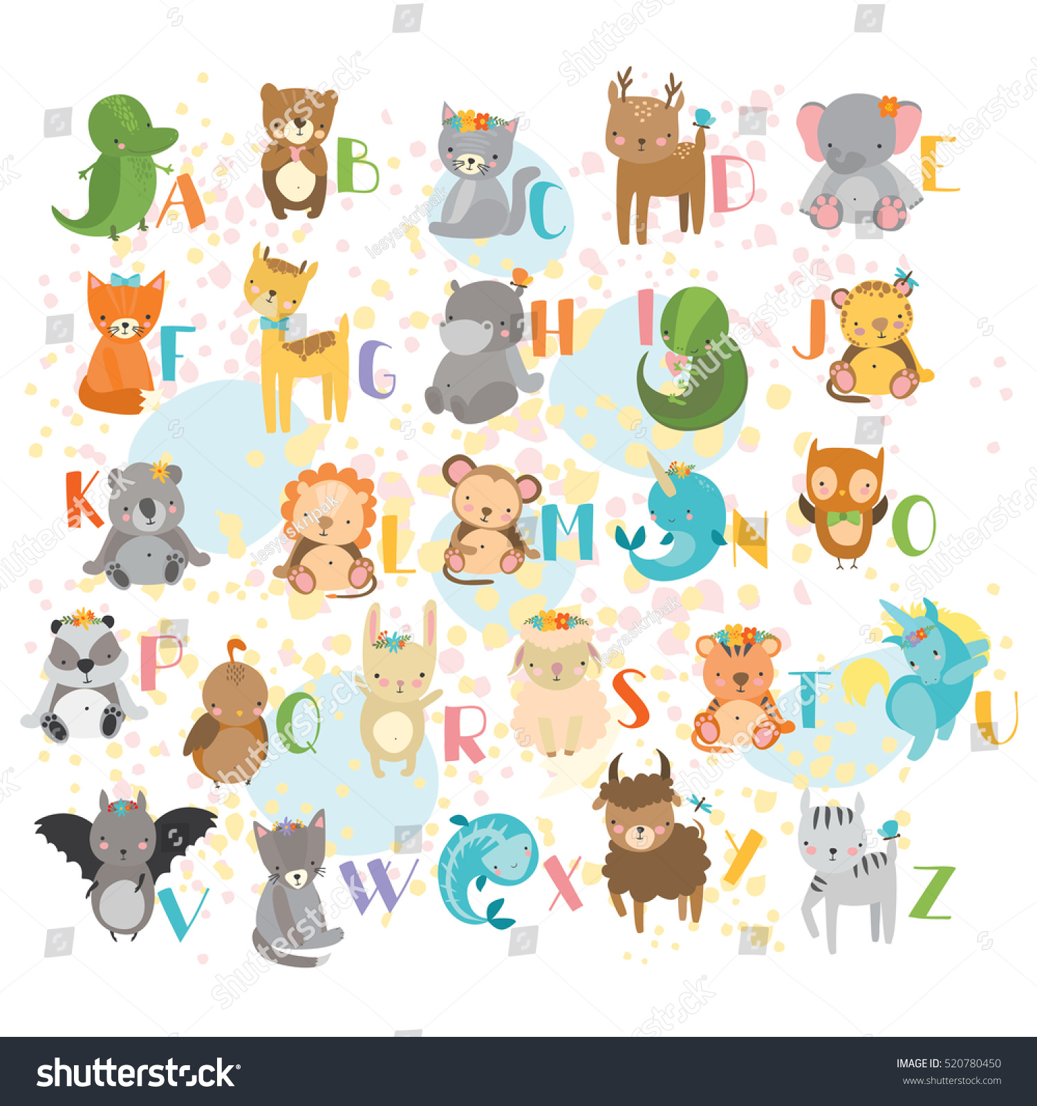 Vector Alphabet Cute Cartoon Animals Kids Stock Vector (Royalty Free ...