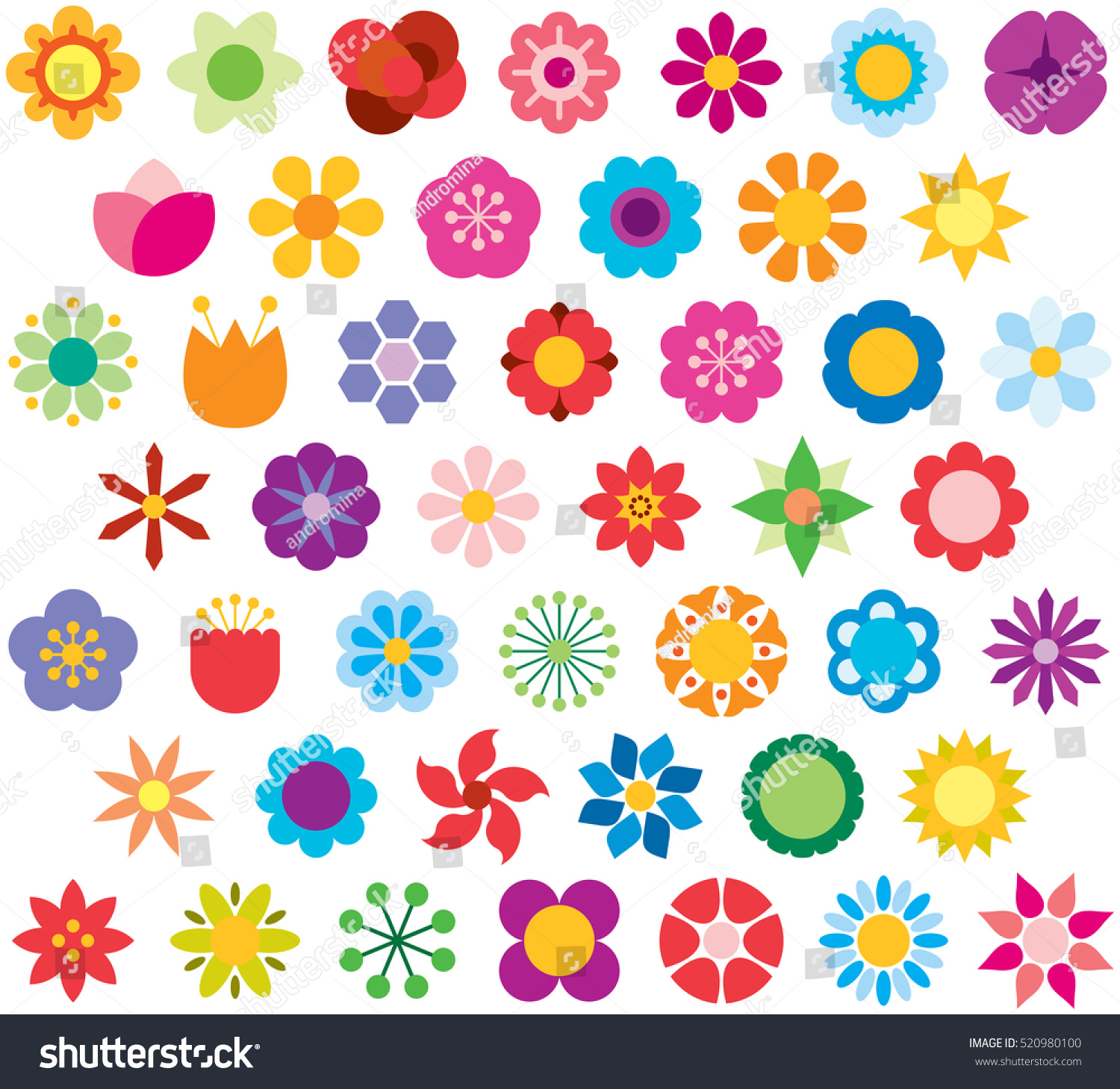 Set Flowers Color Flat Icons Stock Vector (Royalty Free) 520980100 ...
