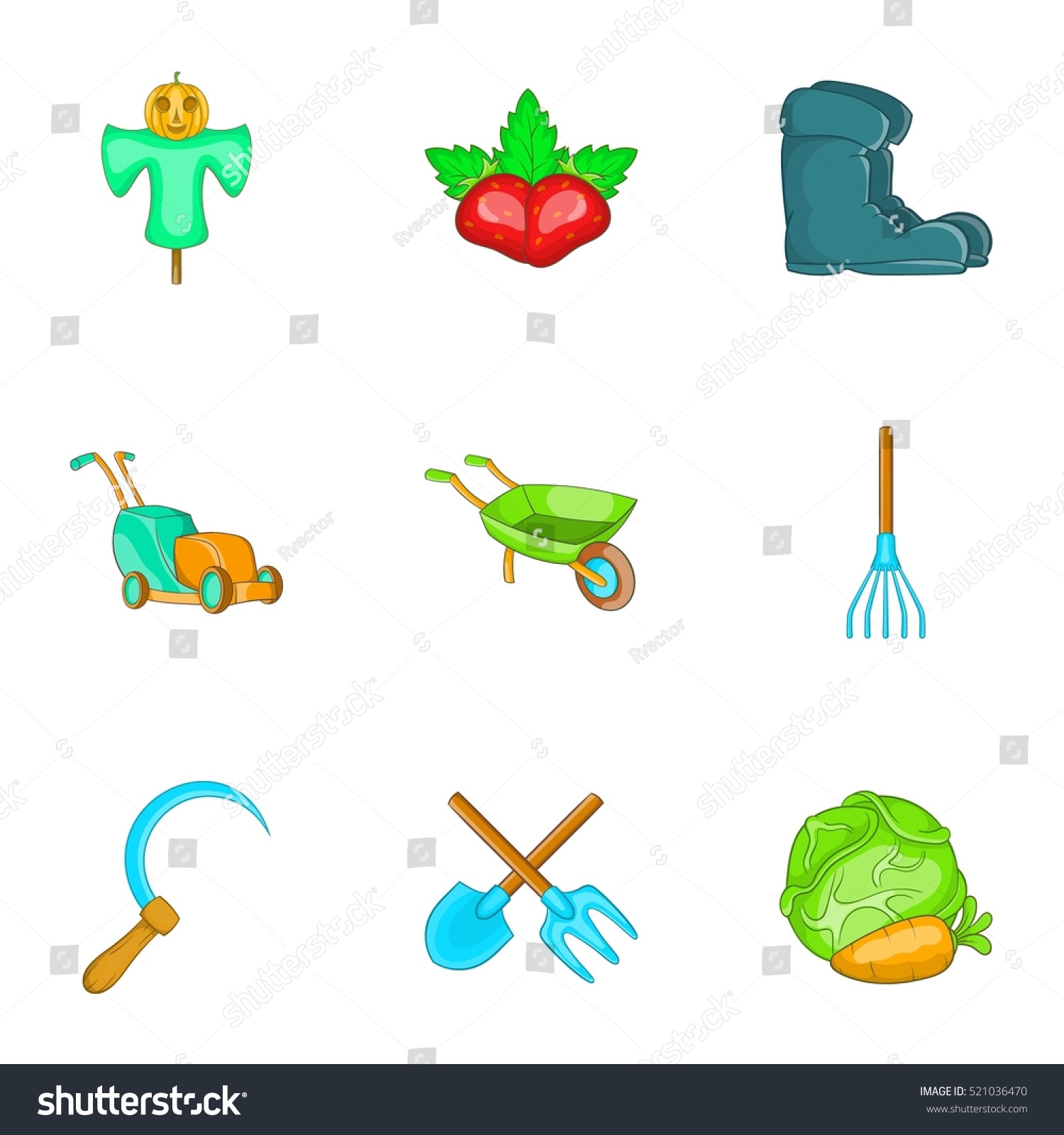 Agriculture Icons Set Cartoon Illustration 9 Stock Illustration ...