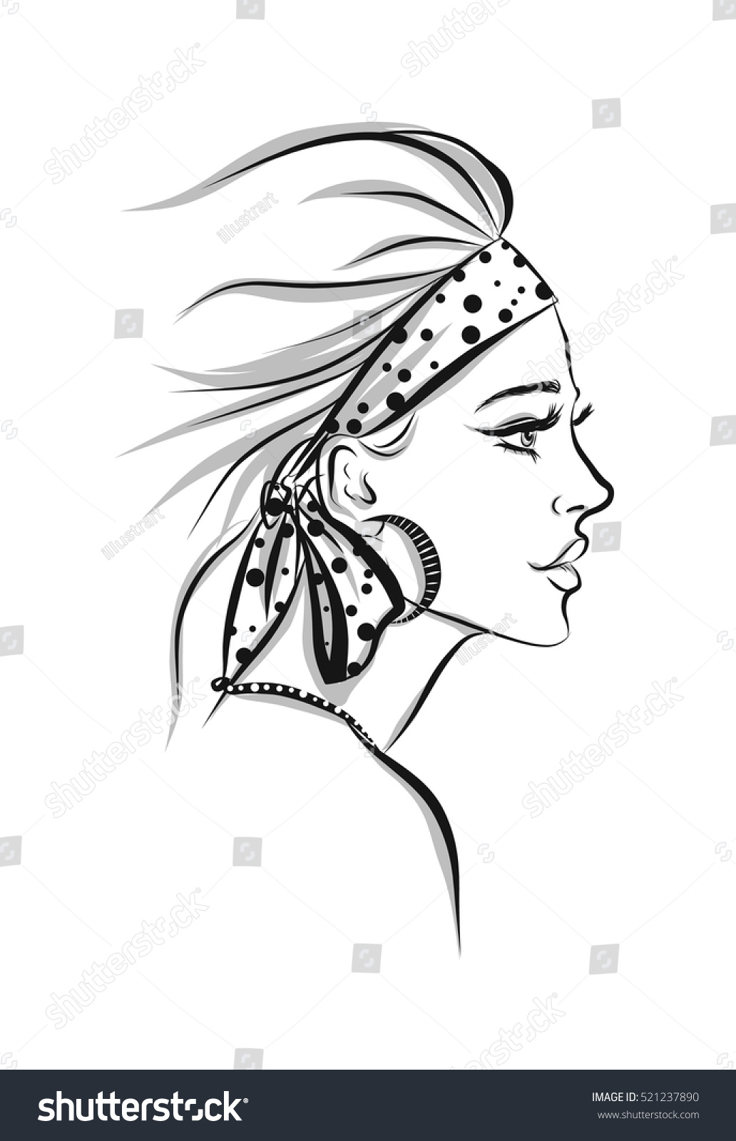 Beautiful Woman Line Art Illustration Stock Vector (Royalty Free ...