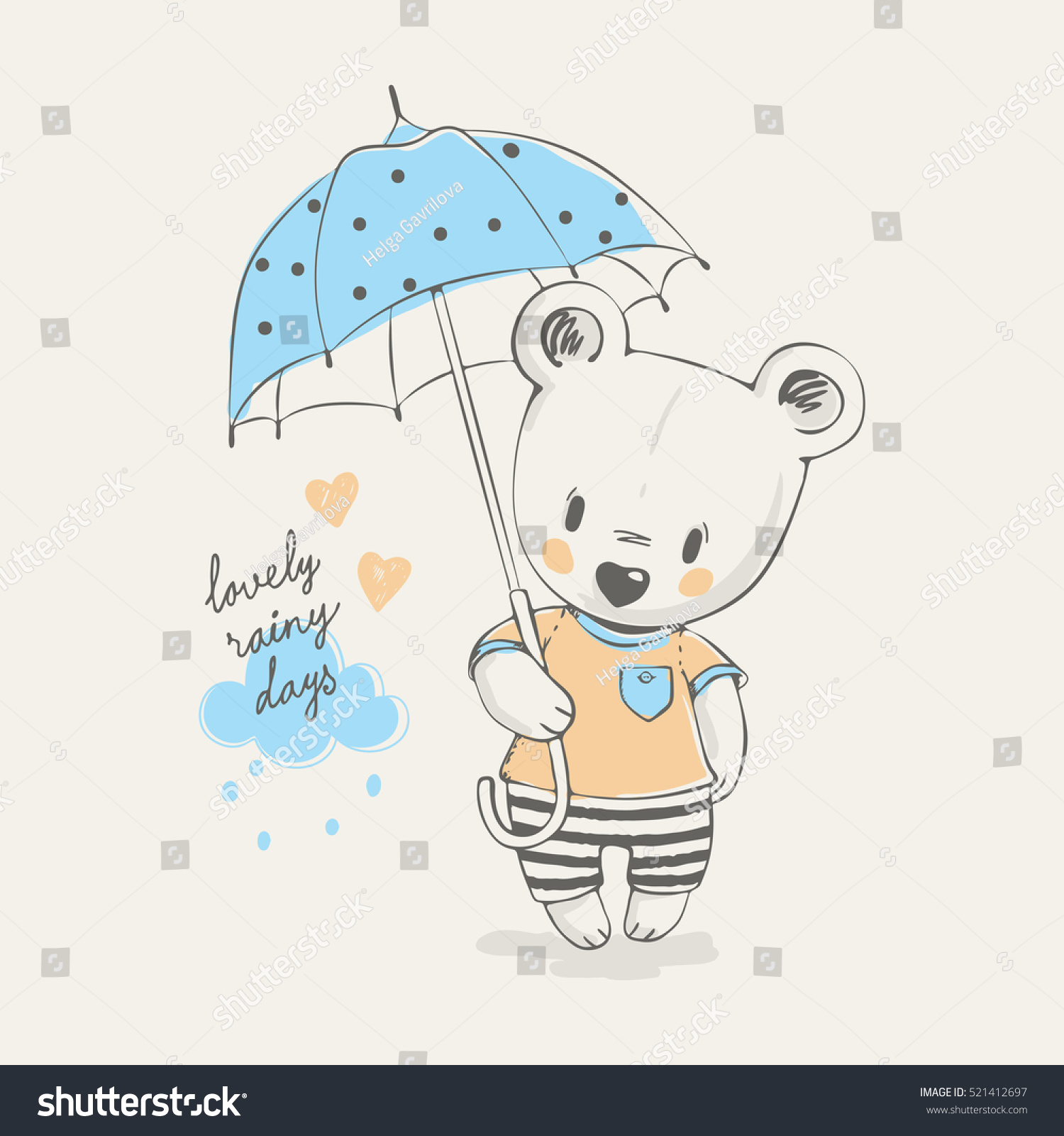 Cute Bear Umbrella Cartoon Hand Drawn Stock Vector (Royalty Free ...