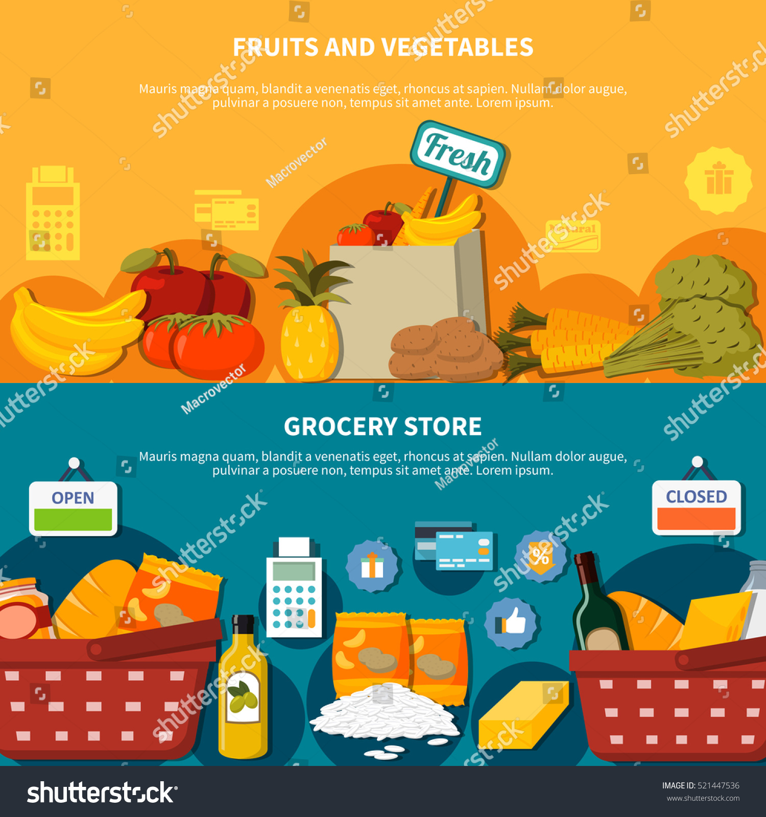 Food Supermarket Horizontal Banners Set Food Stock Vector (Royalty Free ...