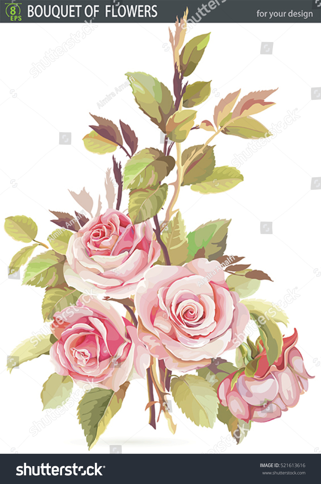 Beautiful Big Roses Bouquet Hand Drawn Stock Vector (Royalty Free ...
