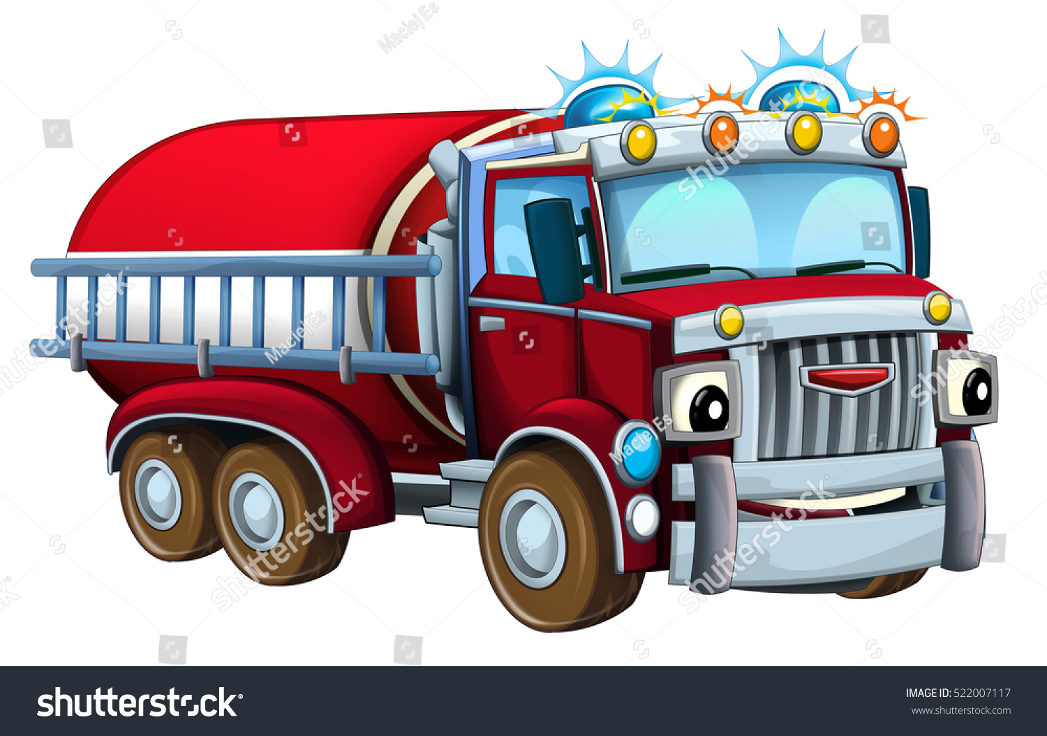 Cartoon Firetruck Isolated Illustration Children Stock Illustration ...