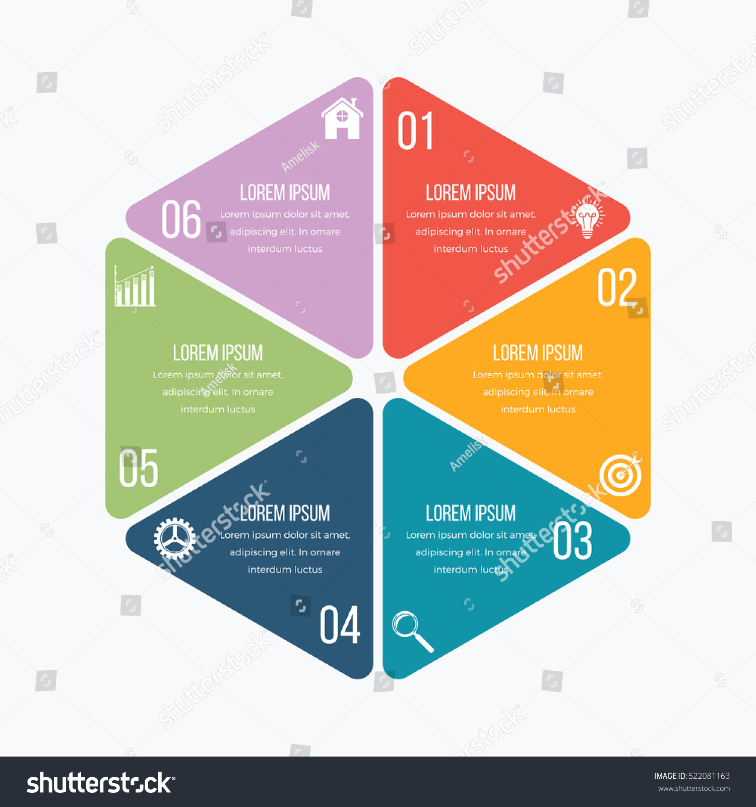 Vector Illustration Infographics Hexagons Six Options Stock Vector ...