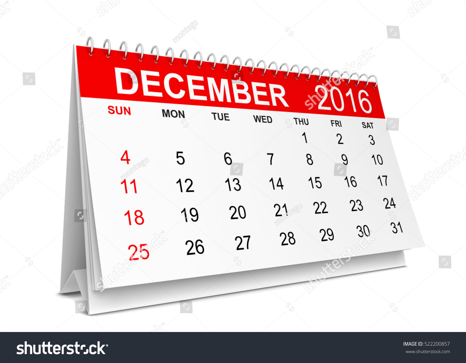 2016 Calendar Week Starts Sunday 3d Stock Illustration 522200857 ...