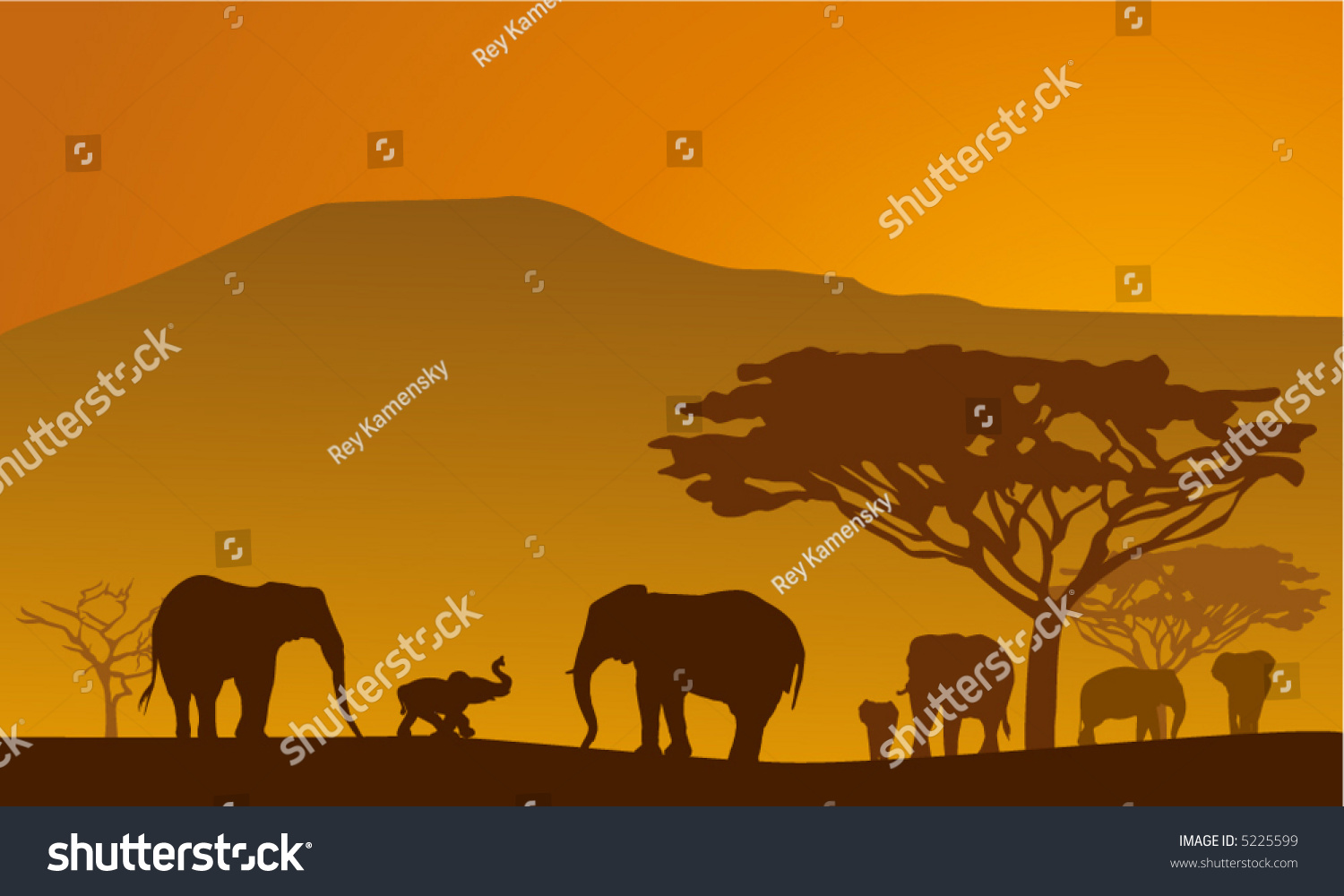 Silhouettes Elephants On Backgrounds Kilimanjaro Stock Vector (Royalty ...