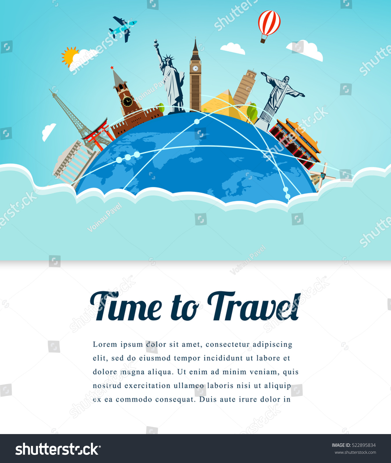 Travel Composition Famous World Landmarks Travel Stock Vector (Royalty ...