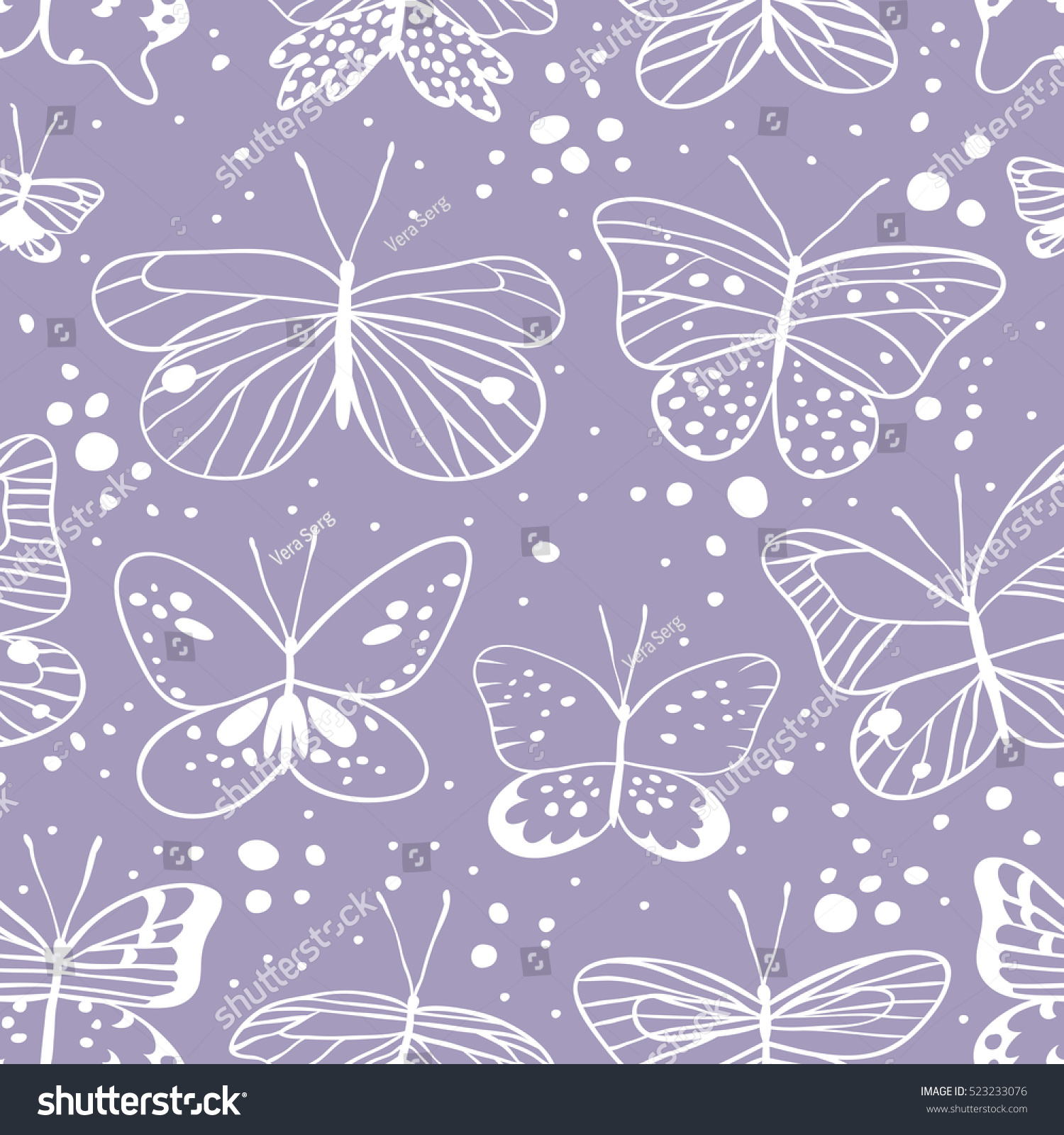 Seamless Pattern Butterfly Hand Drawn Vector Stock Vector (Royalty Free ...