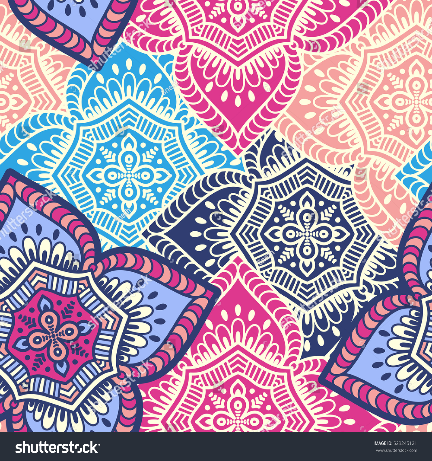 Ethnic Floral Seamless Pattern Stock Vector (Royalty Free) 523245121 ...