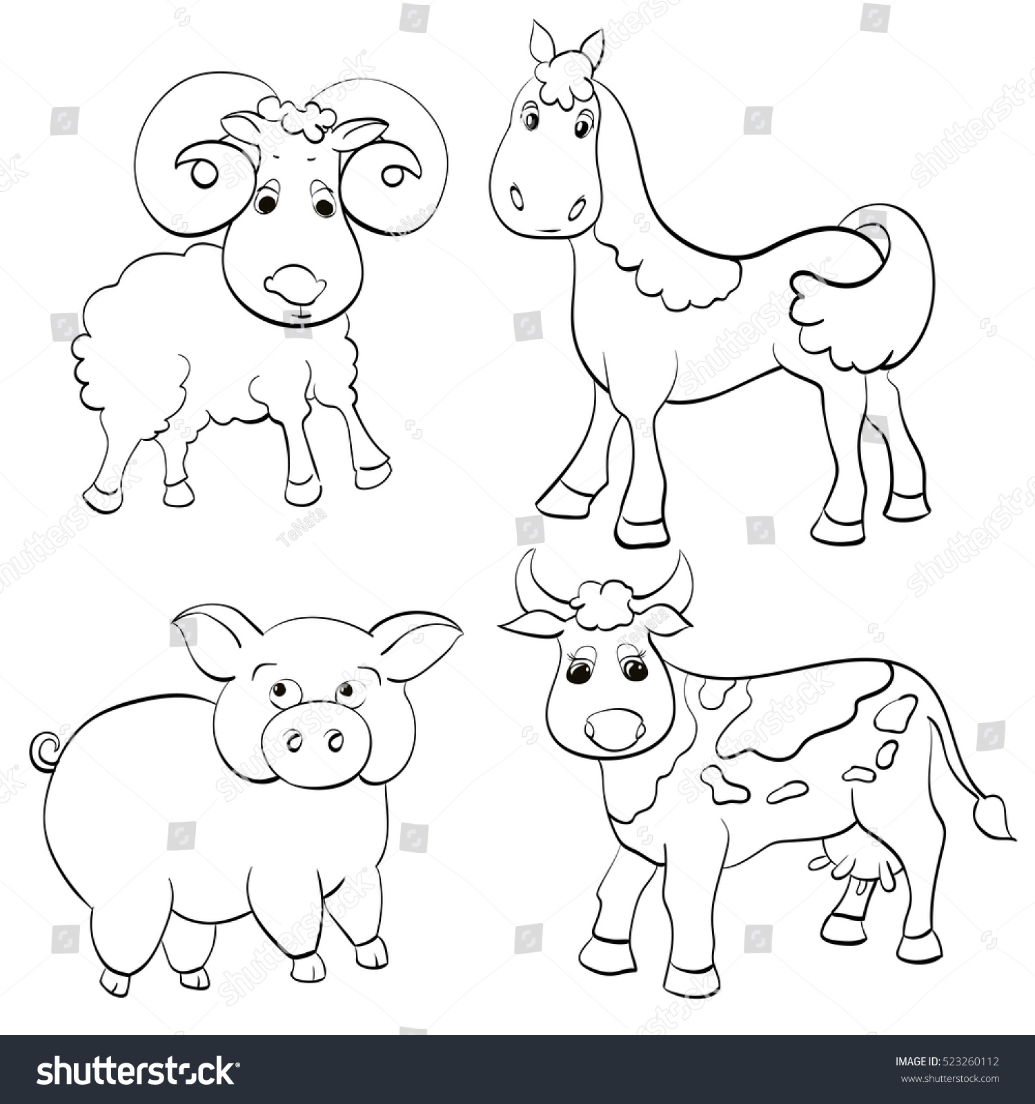 Set Cartoon Farm Animals Stock Vector (Royalty Free) 523260112 ...