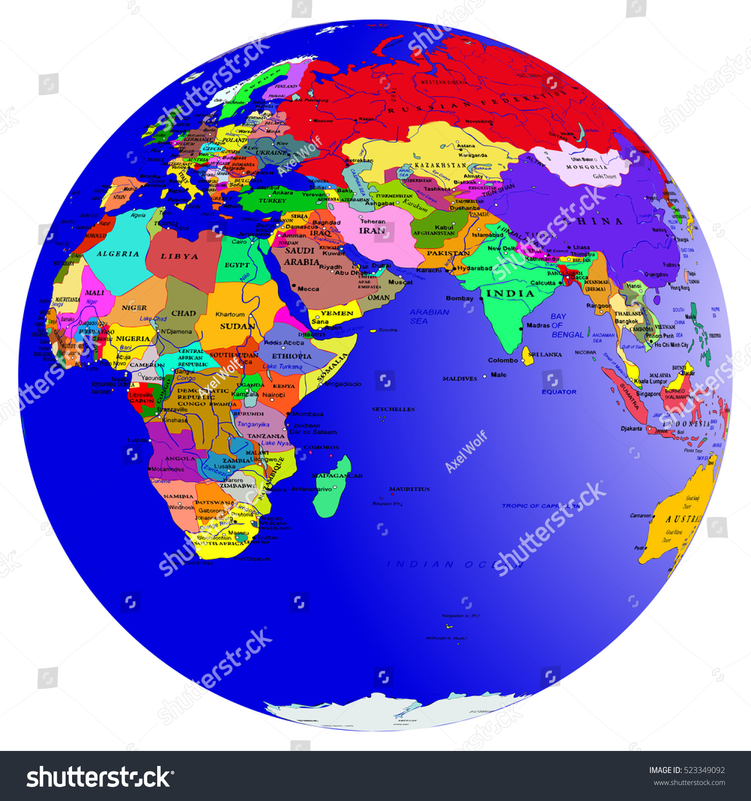 Политическая карта мира Восточное полушарие