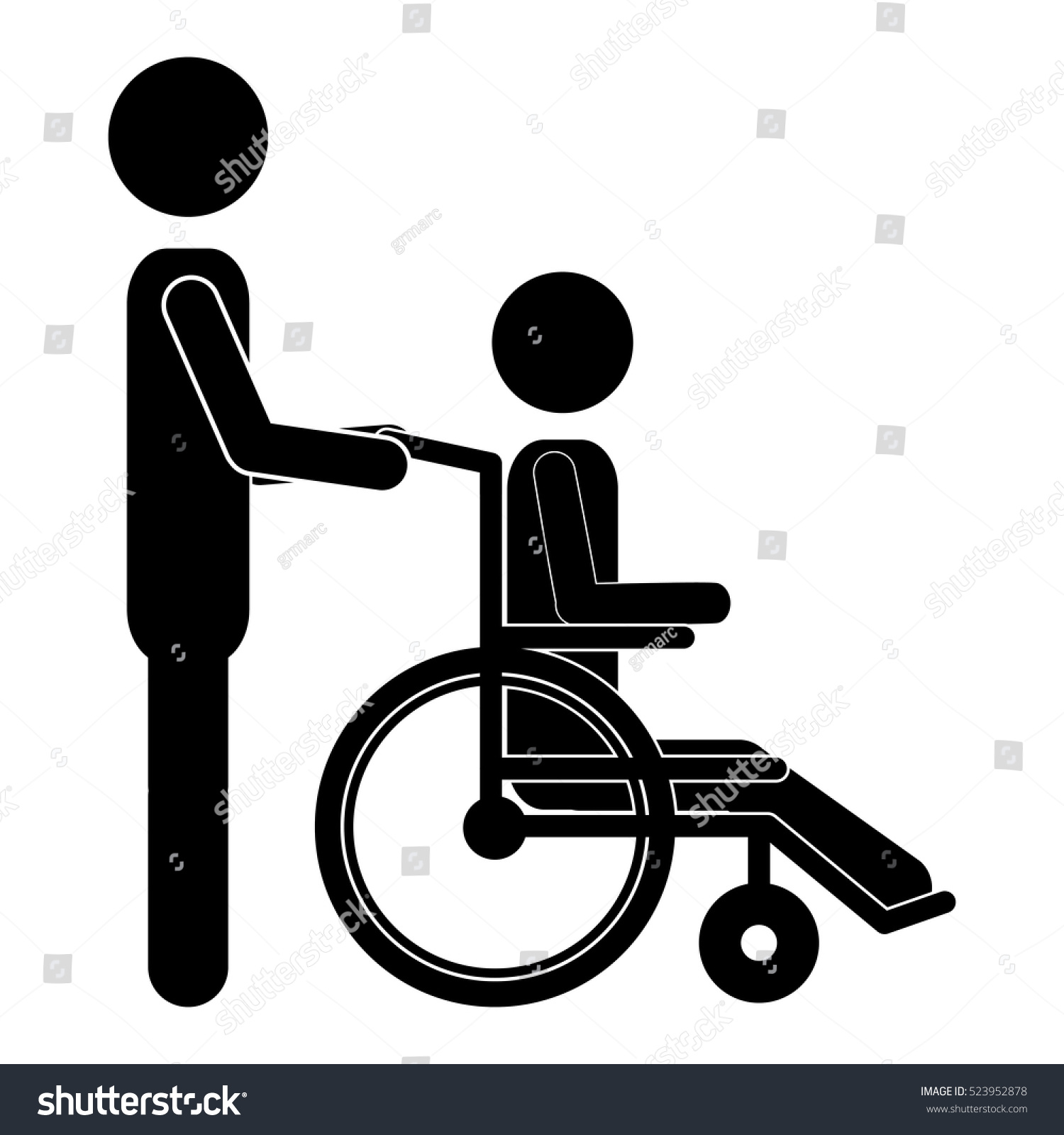 Silhouette Person Helping Another Push Wheelchair Stock Vector (Royalty ...