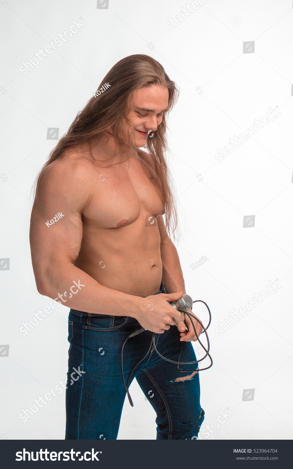 Singer Bodybuilder Shirtless Long Hair Blue Stock Photo Shutterstock