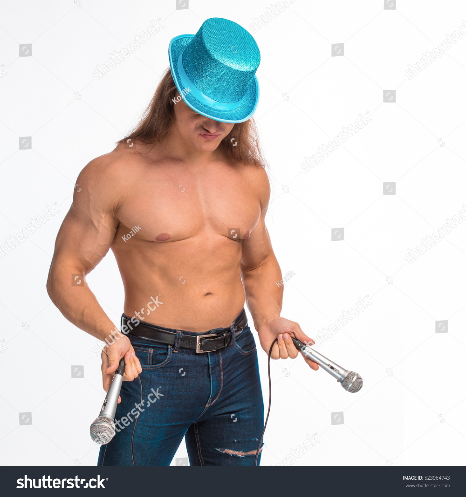 Singer Bodybuilder Shirtless Long Hair Blue Stock Photo Shutterstock