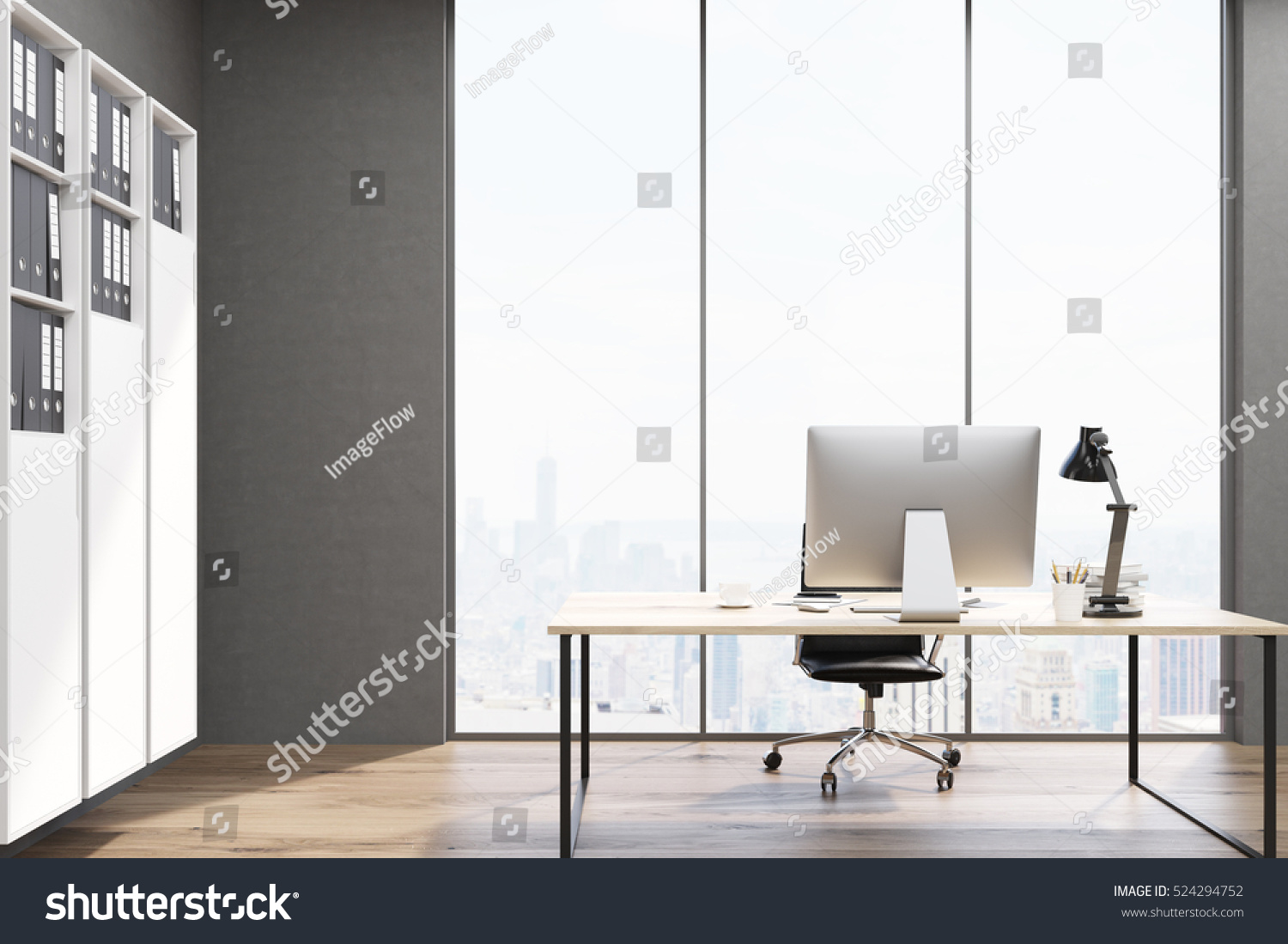 Close Table Desktop On Standing Office Stock Illustration 524294752 ...