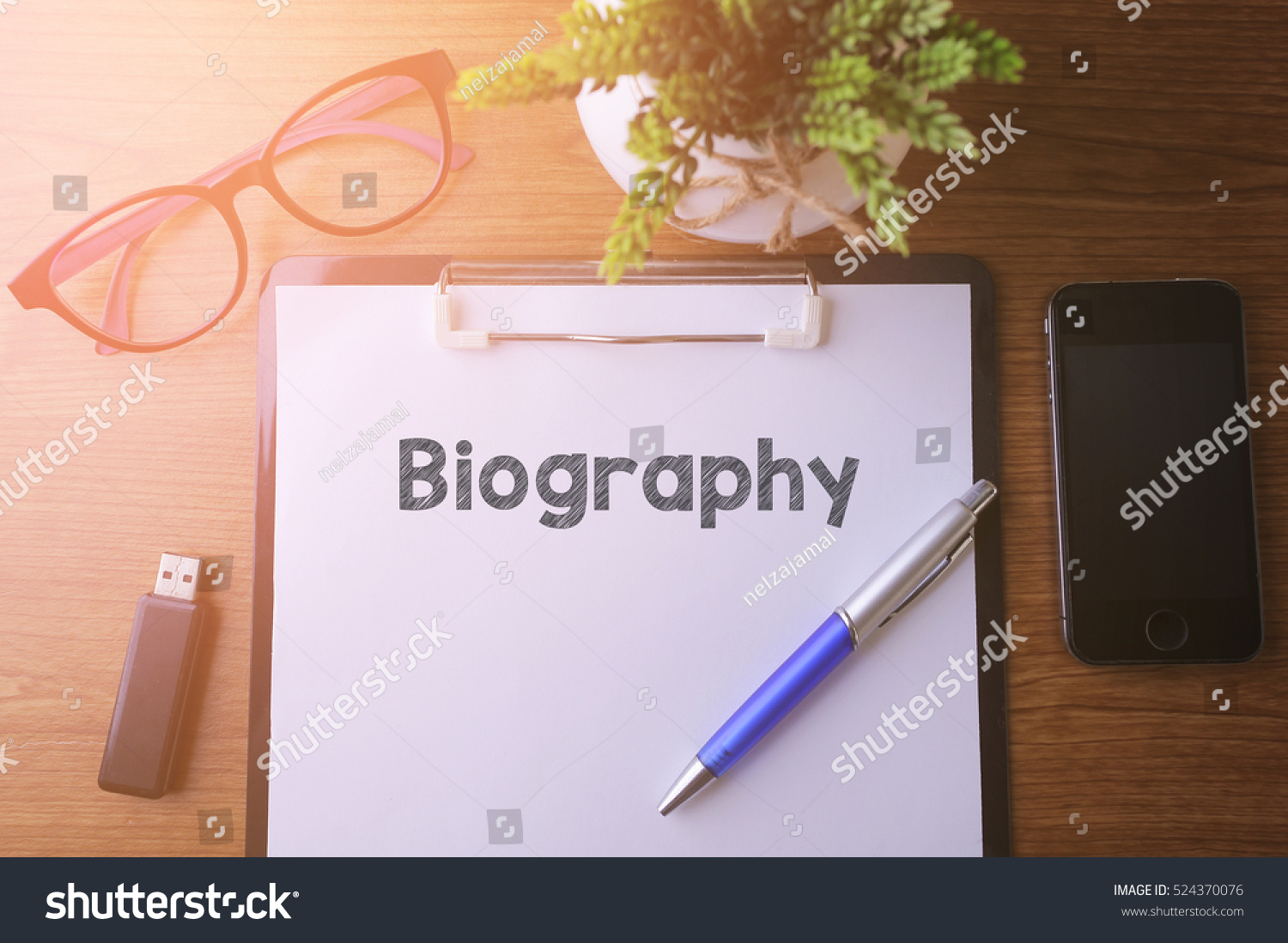 Office Desk Paper Written Biography Pen Stock Photo 524370076 ...