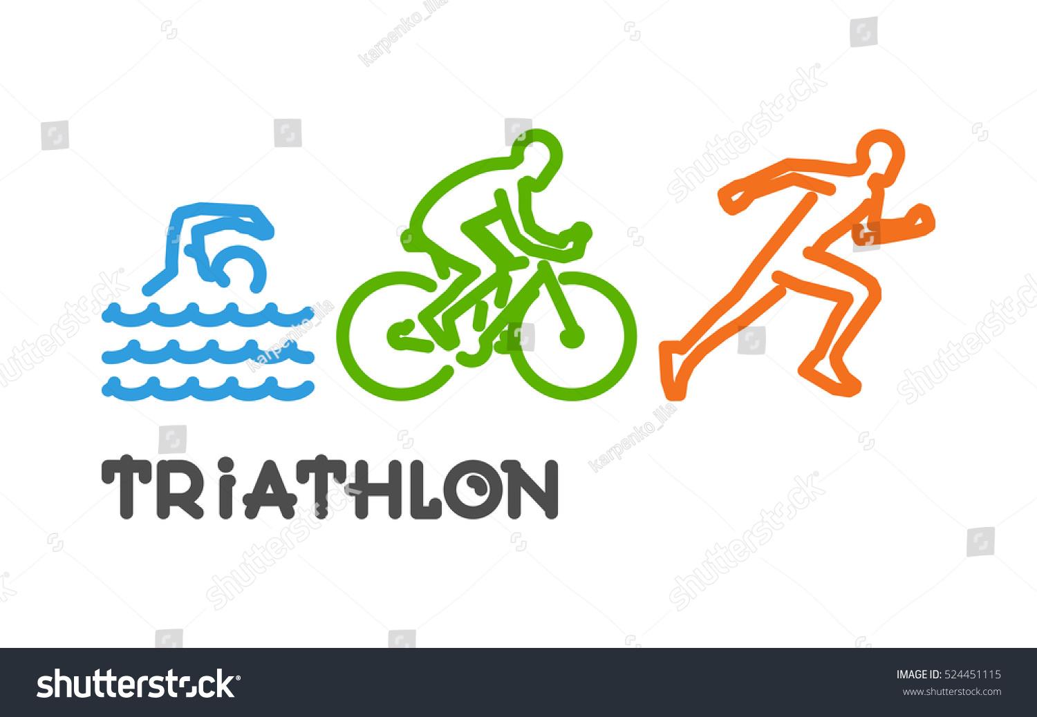 Vector Line Logo Triathlon Figures Triathletes Stock Vector (Royalty ...