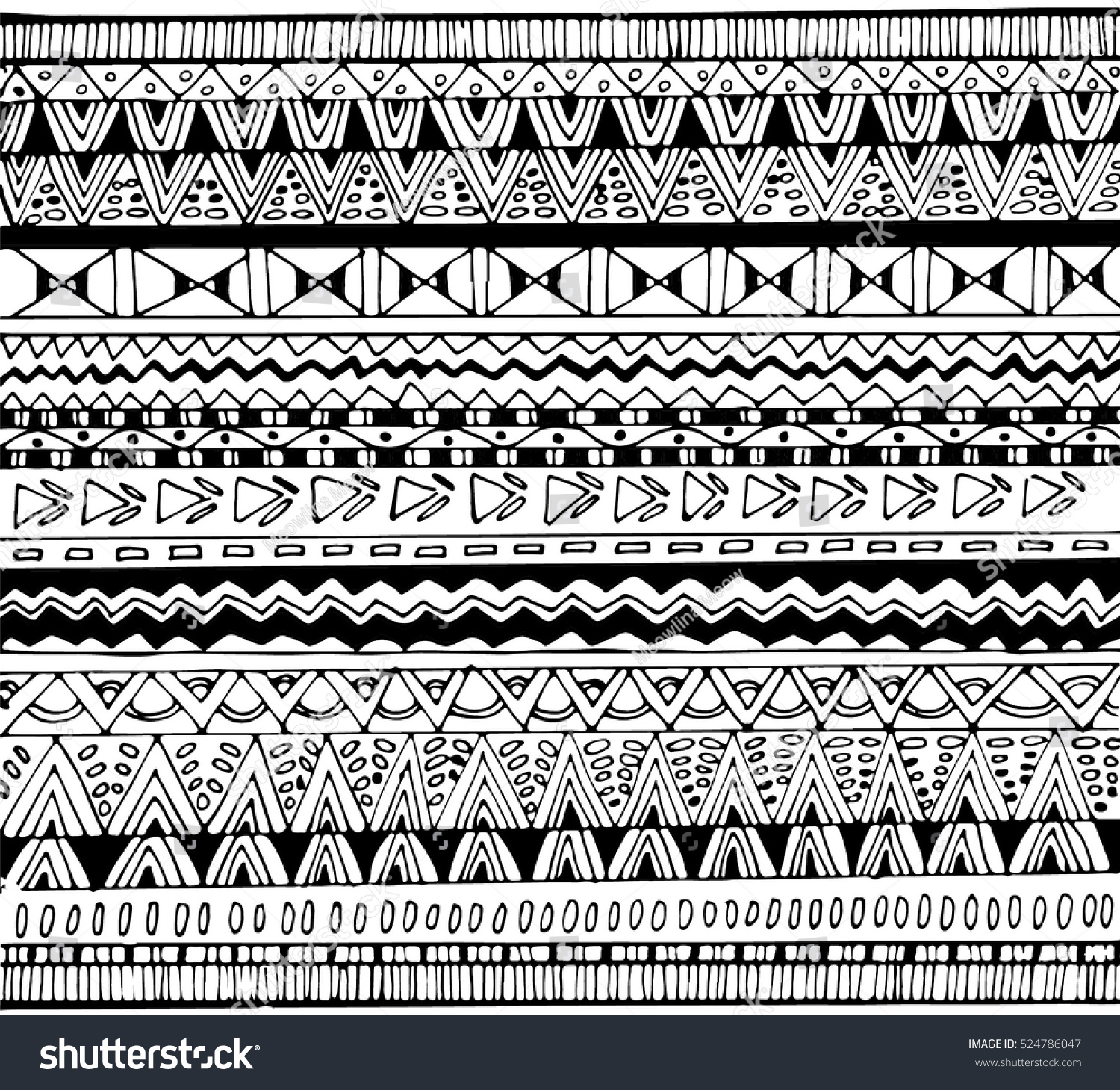 Black White Hand Drawn Tribal Seamless Stock Vector (Royalty Free ...