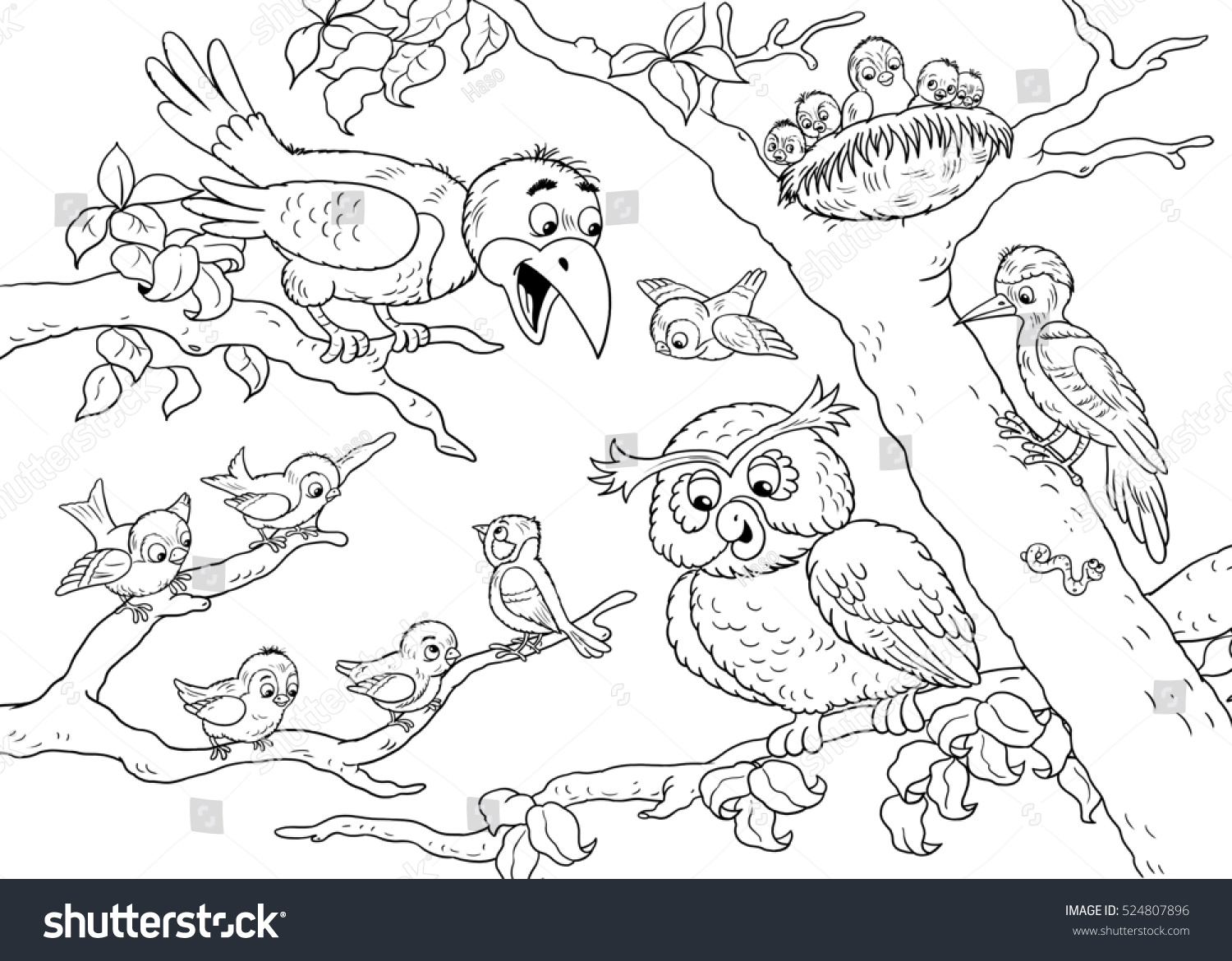 Раскраска птицы леса для детей