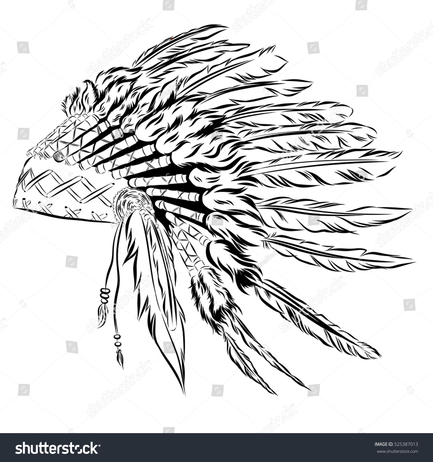 Native American Indian Headdress Feathers Sketch Stock Illustration ...