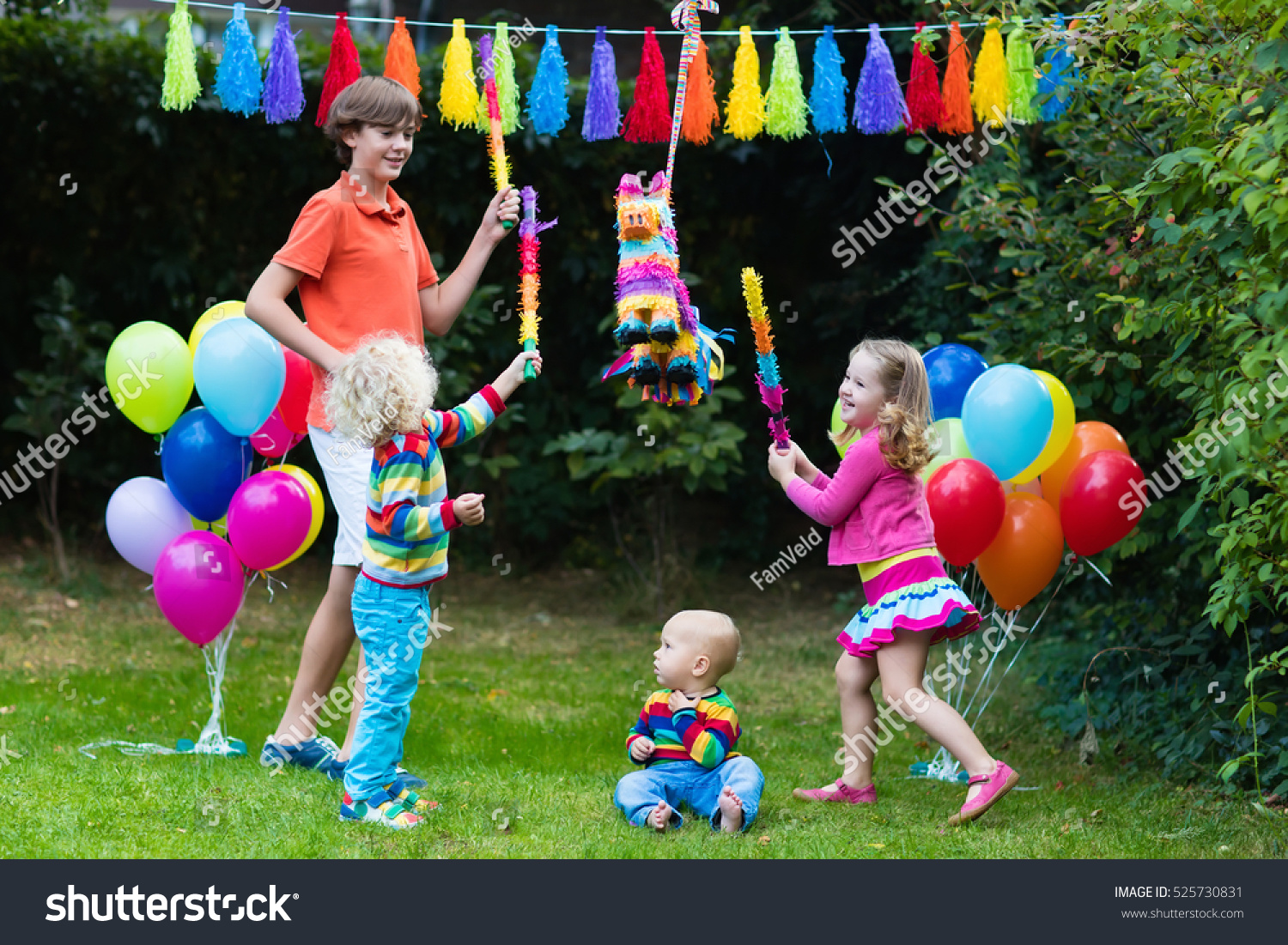 Kids Birthday Party Group Children Hitting Stock Photo 525730831 ...