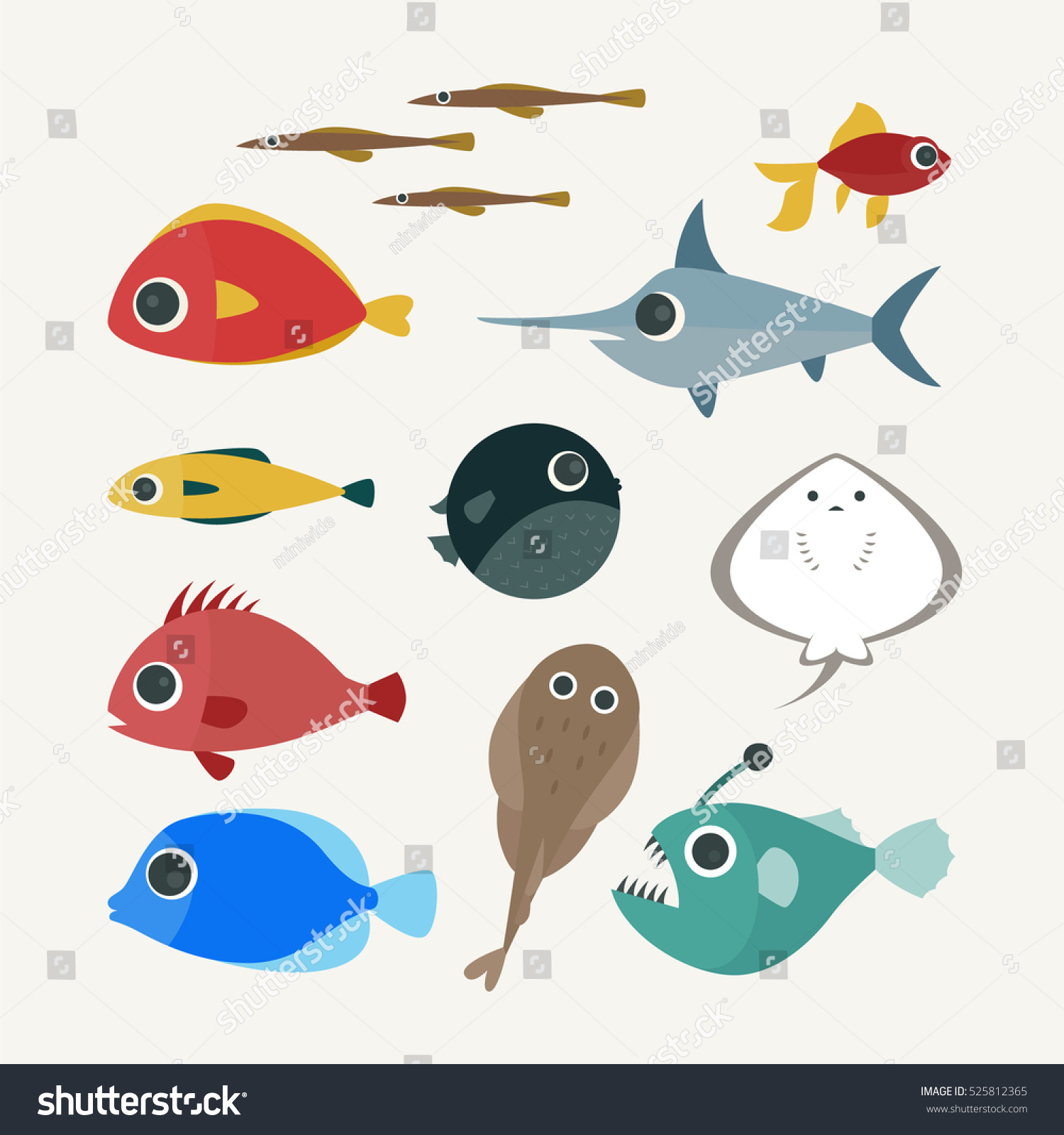 Various Fish Vector Illustration Flat Design Stock Vector (Royalty Free ...