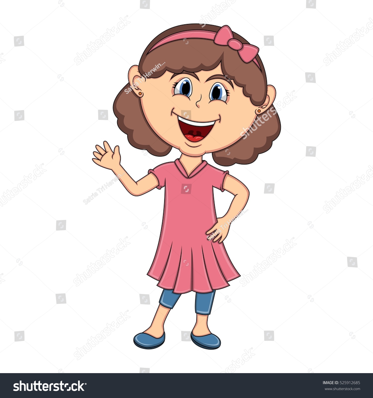 Beautiful Girl Waving Her Hand Cartoon Stock Vector (Royalty Free ...