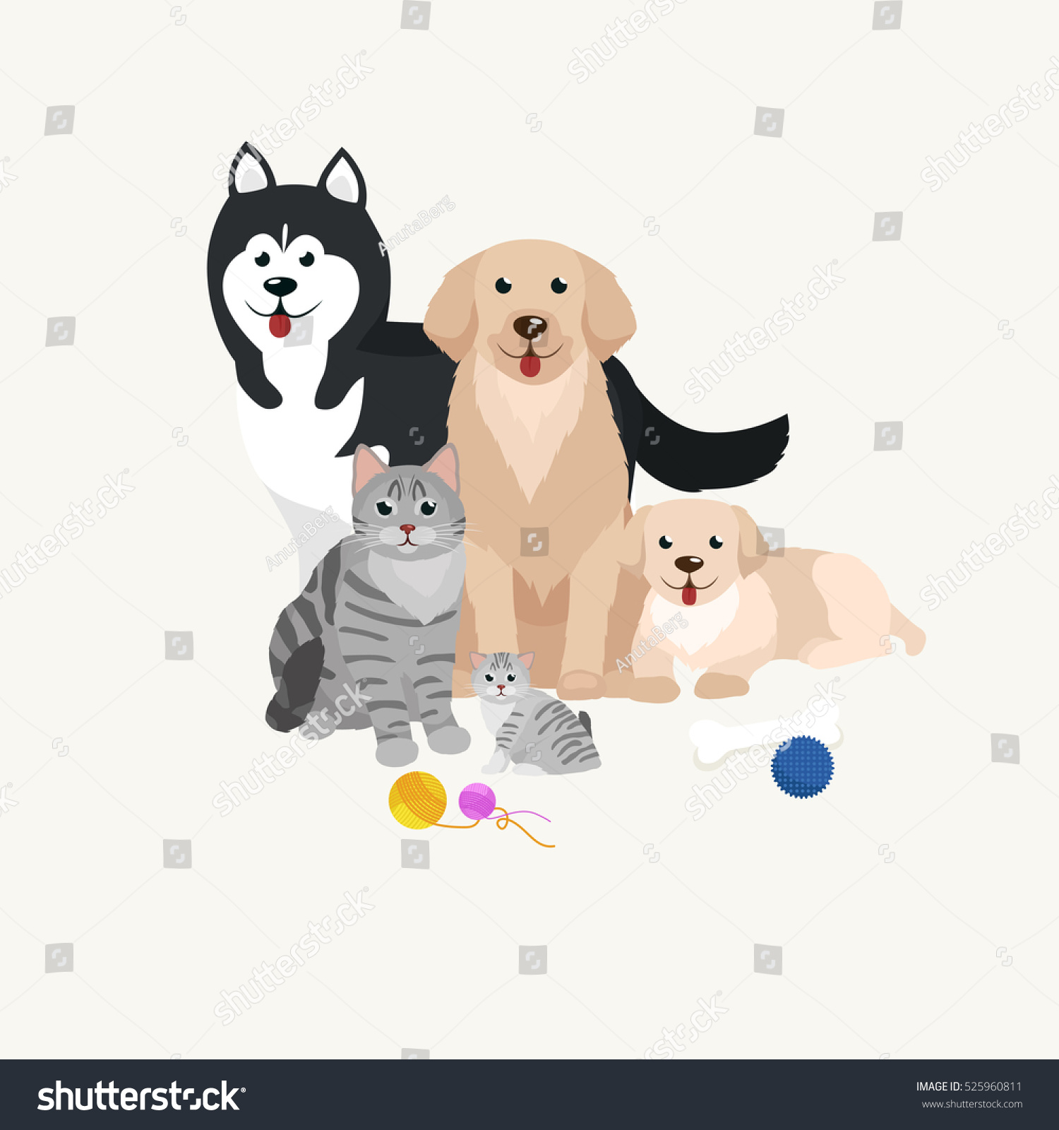 Cat Dog Together Lying Stock Vector (Royalty Free) 525960811 | Shutterstock