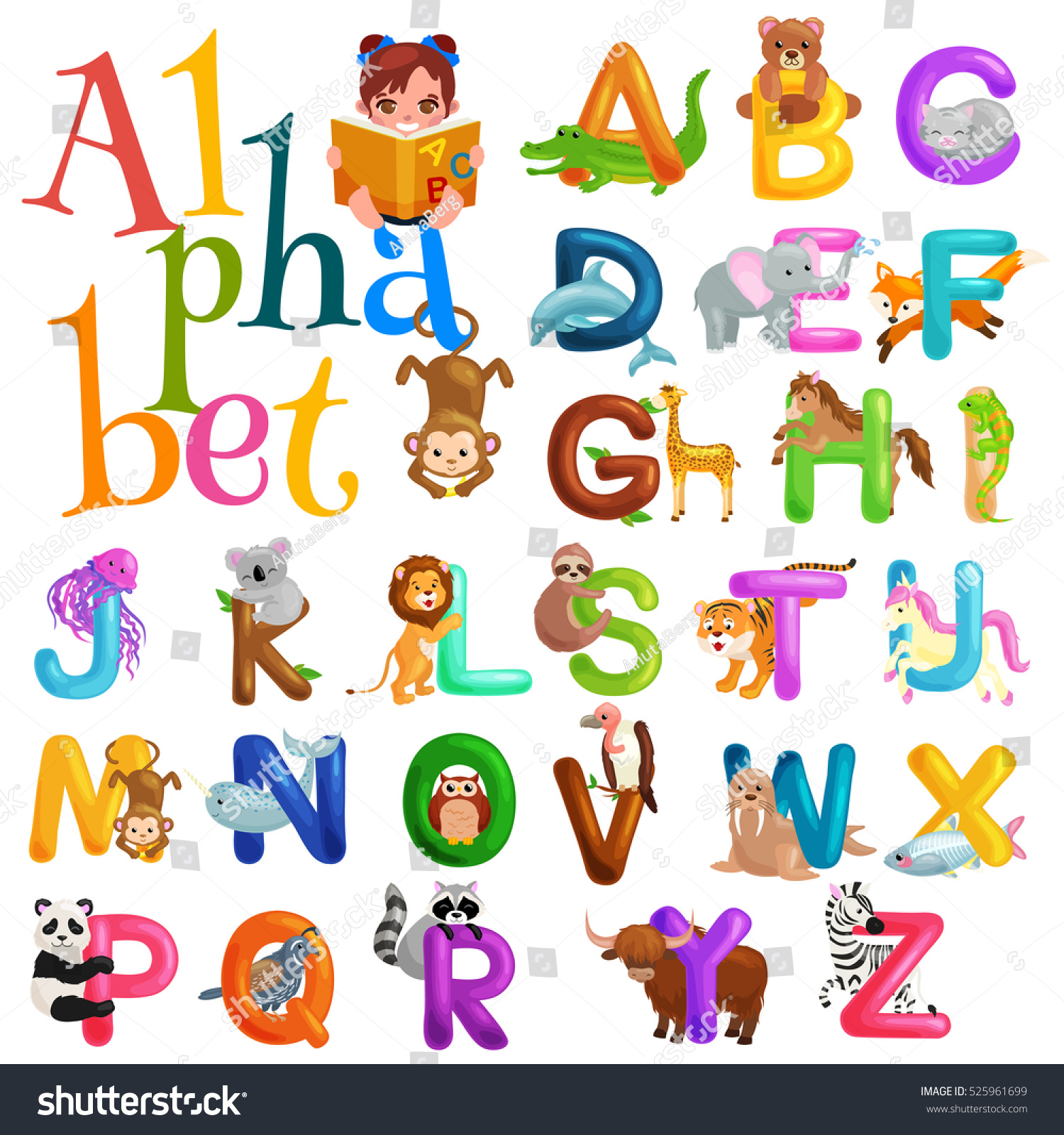 Animals Alphabet Set Kids Abc Education Stock Vector (Royalty Free ...