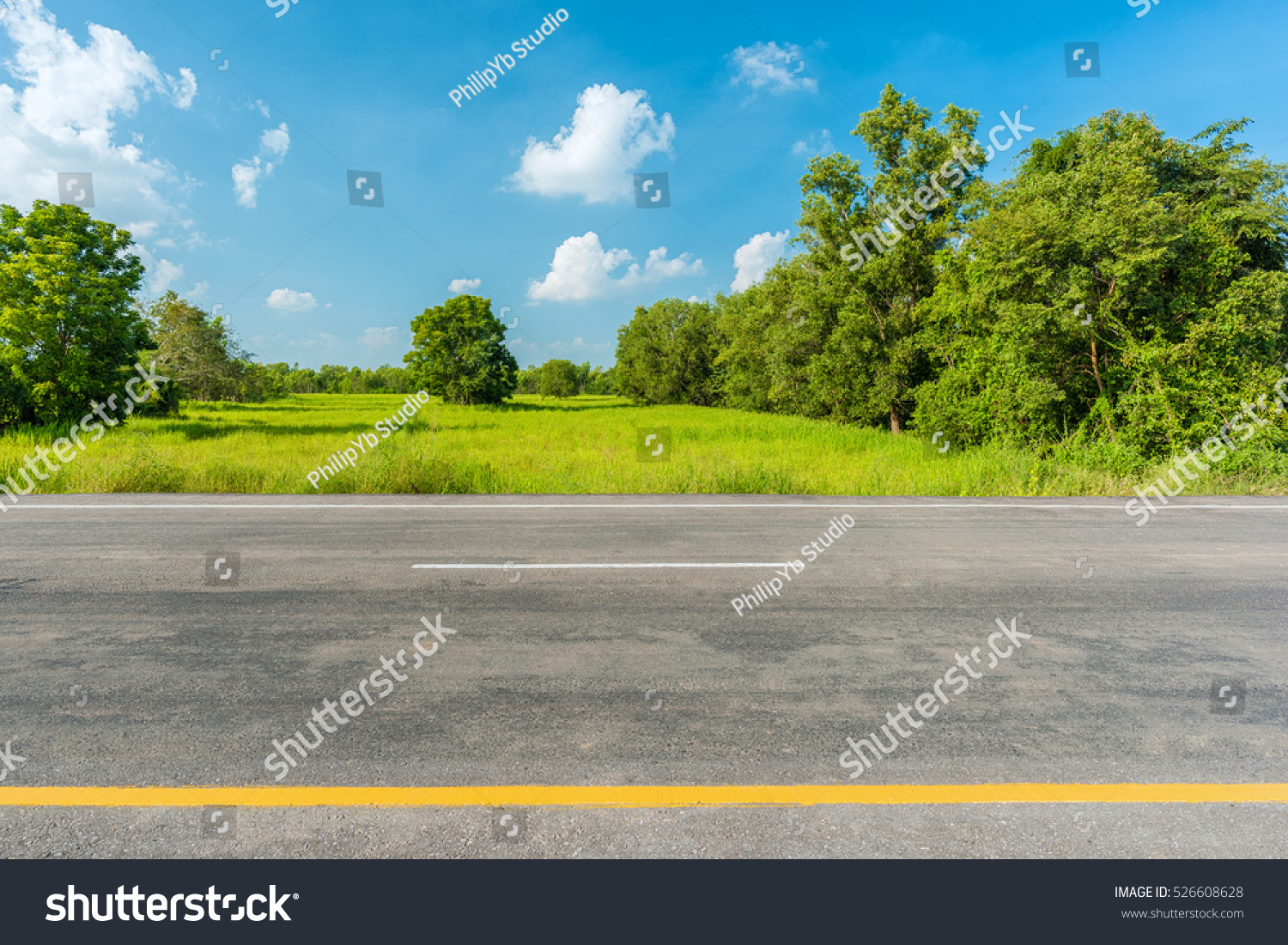 Asphalt Road Green Rice Field Stock Photo 526608628 | Shutterstock