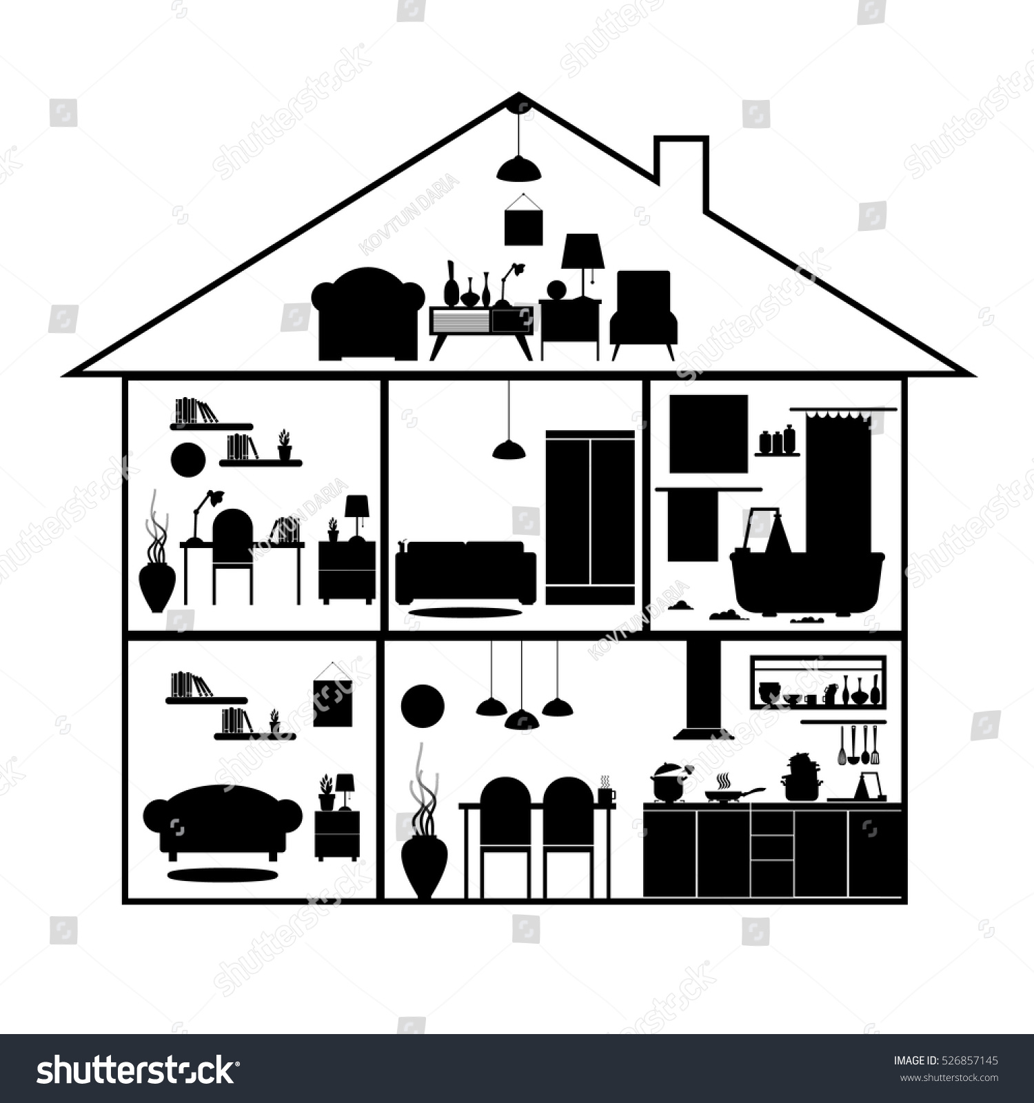 House Cut Detailed Modern House Interior Stock Vector (Royalty Free ...