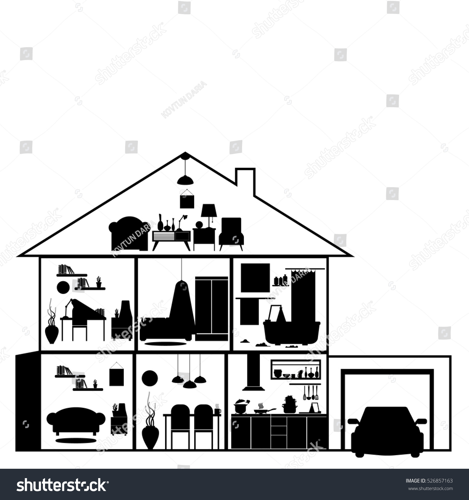 House Cut Detailed Modern House Interior Stock Vector (Royalty Free ...