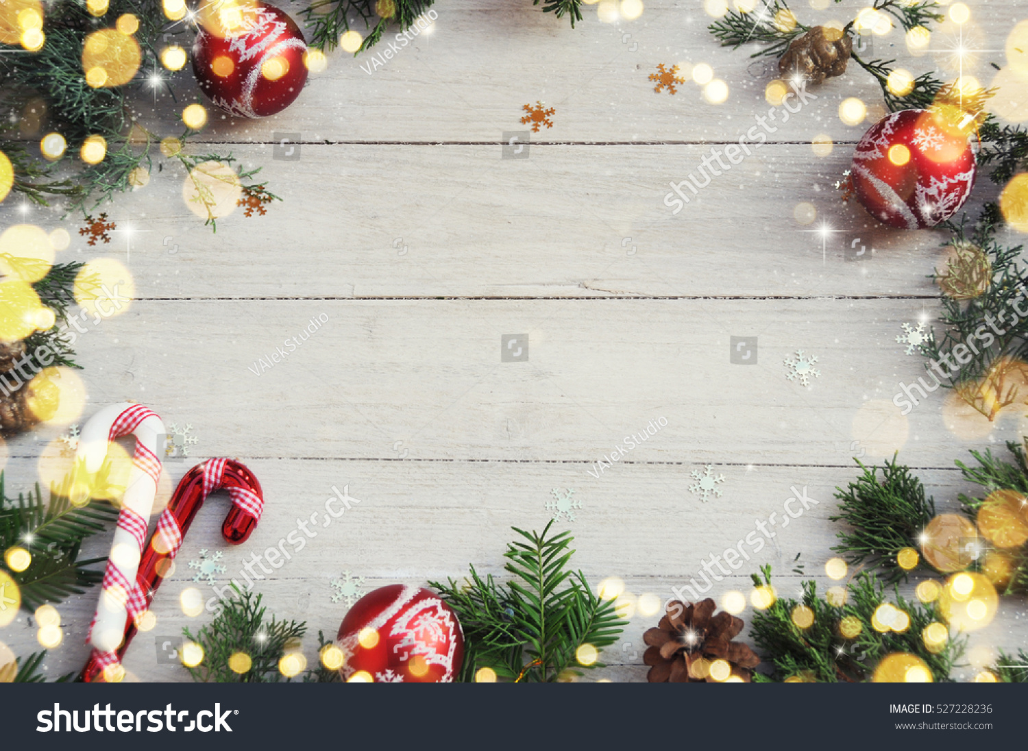 Christmas Background On White Wooden Desk Stock Photo 527228236 ...