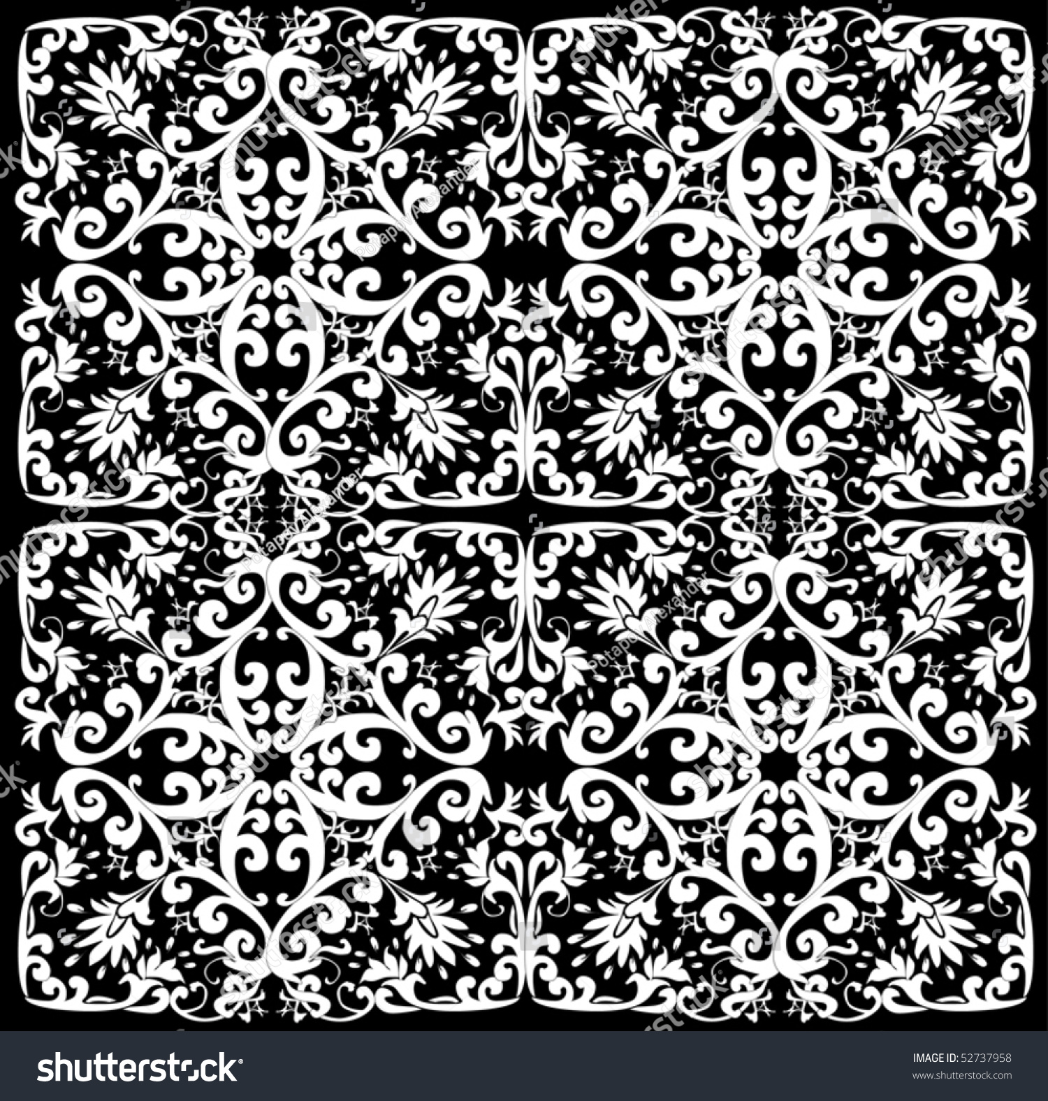 Illustration White Ornament On Black Background Stock Vector (Royalty ...