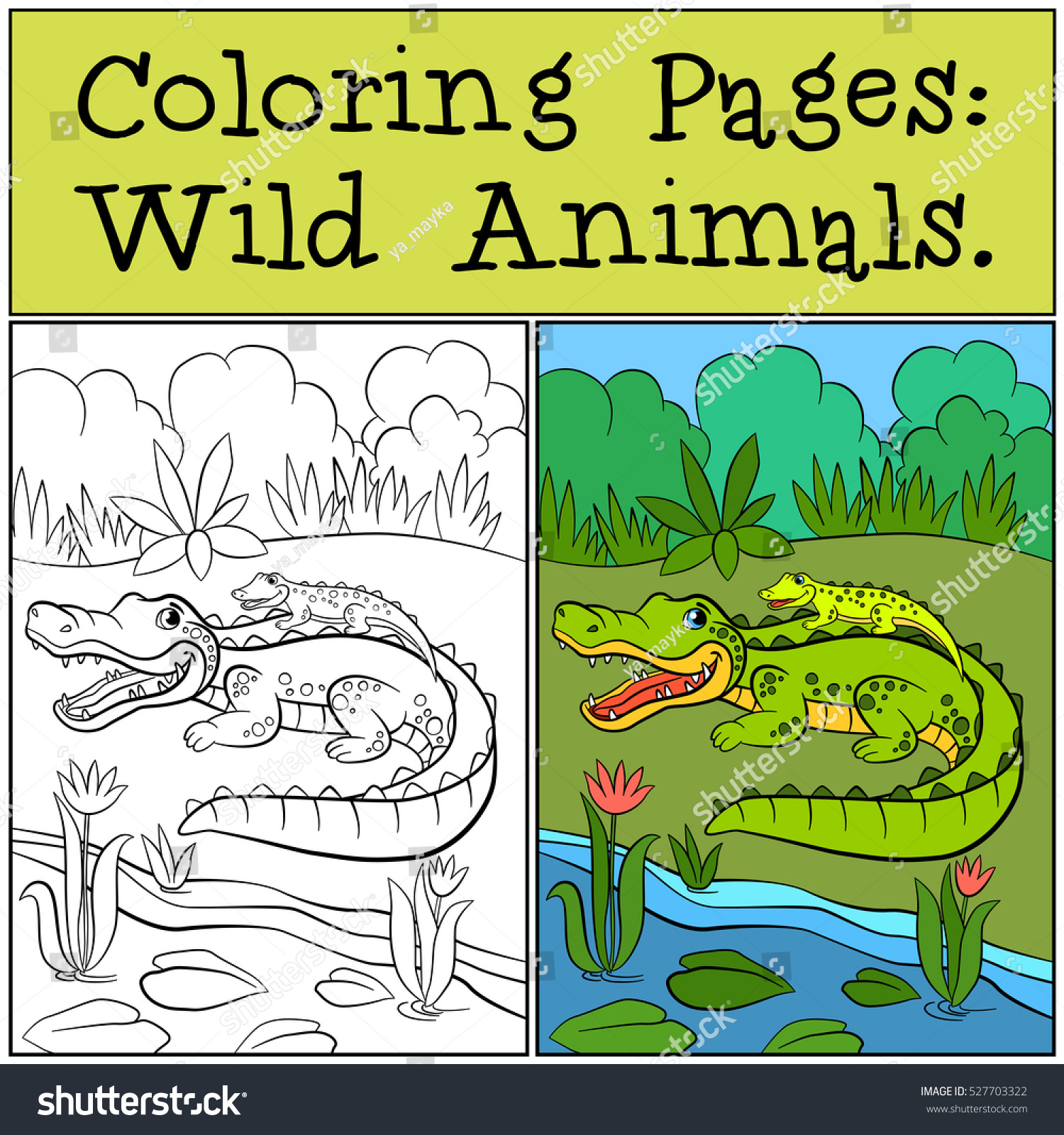 Coloring Pages Wild Animals Mother Alligator Stock Vector (Royalty Free ...