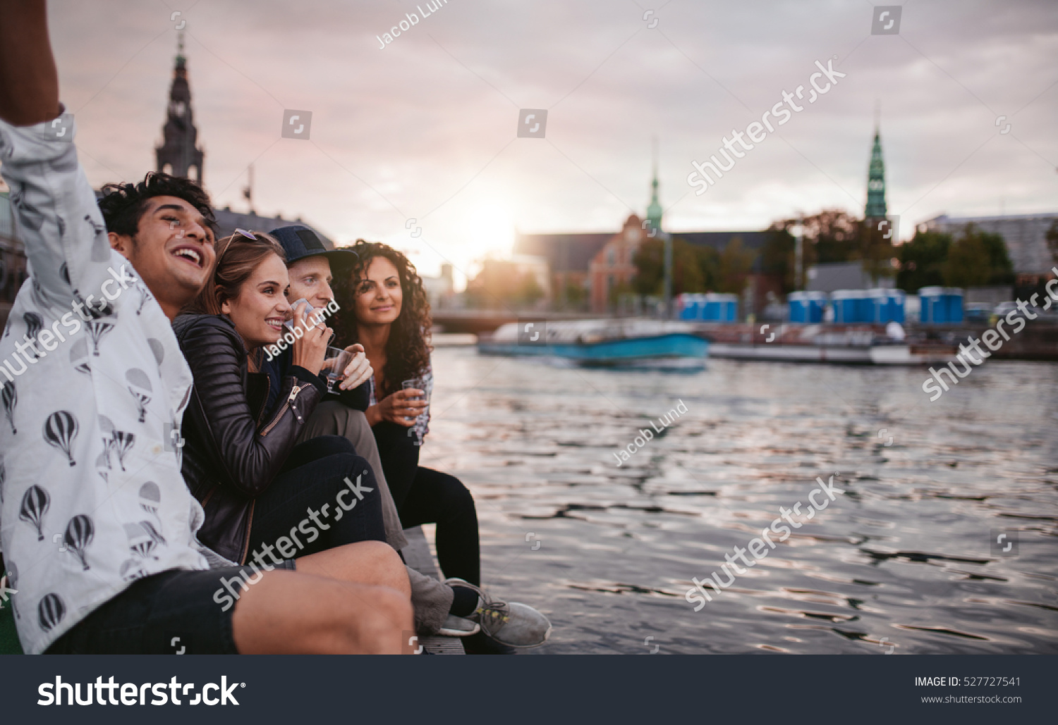 Shot Group People Sitting Outdoors On Stock Photo 527727541 