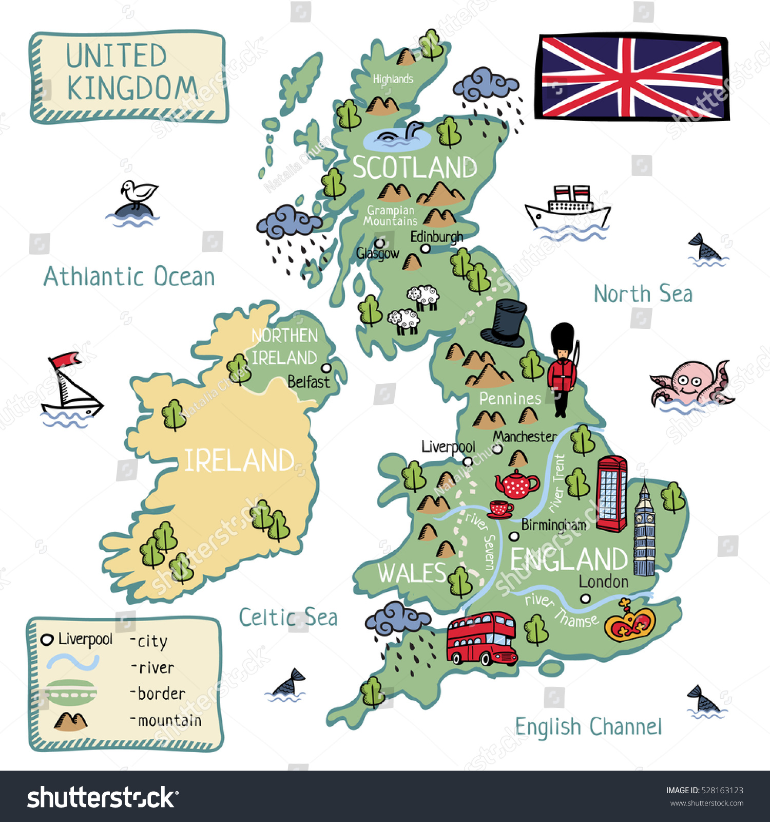 Cartoon Map United Kingdom England Scotland Stock Illustration ...