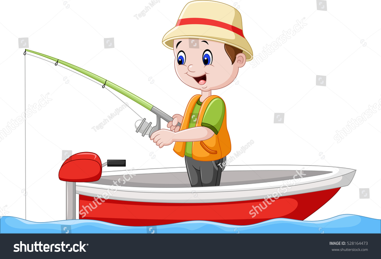 Мальчик в лодке с удочкой