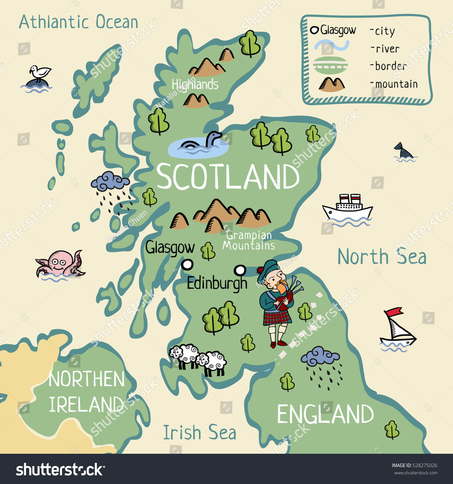 Карта Шотландии с достопримечательностями