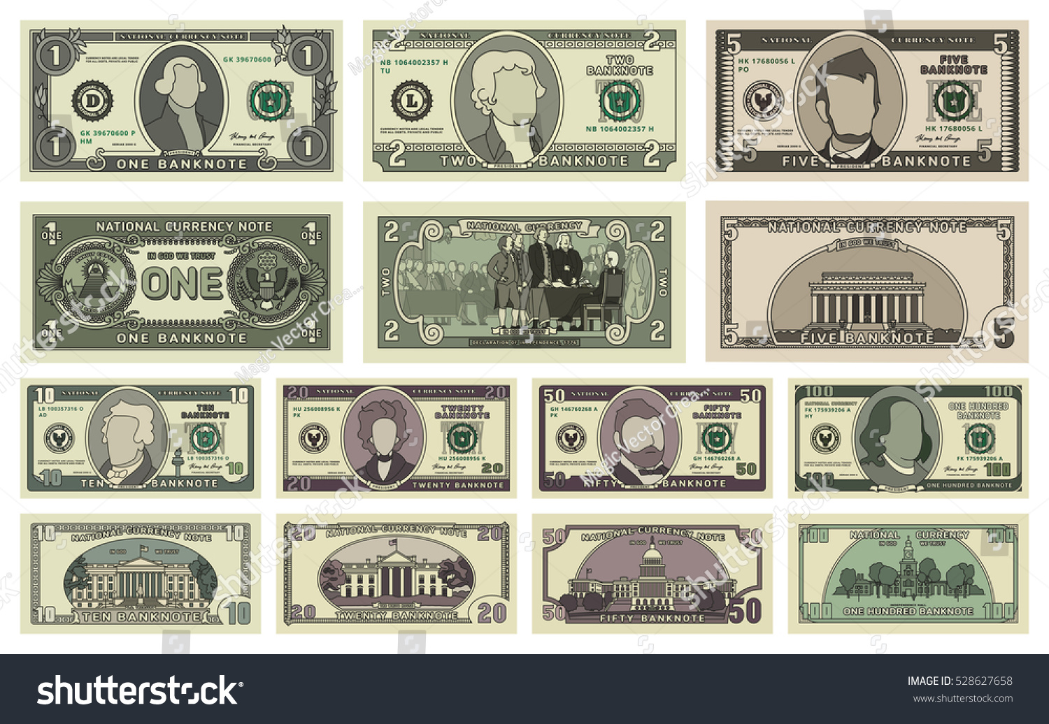 Векторные изображения купюр доллар