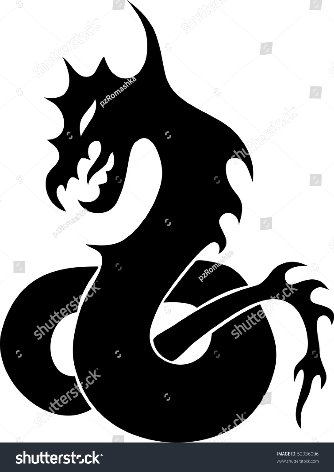 Black Silhouette Stylised Dragon Simple Tattoo Stock Illustration ...