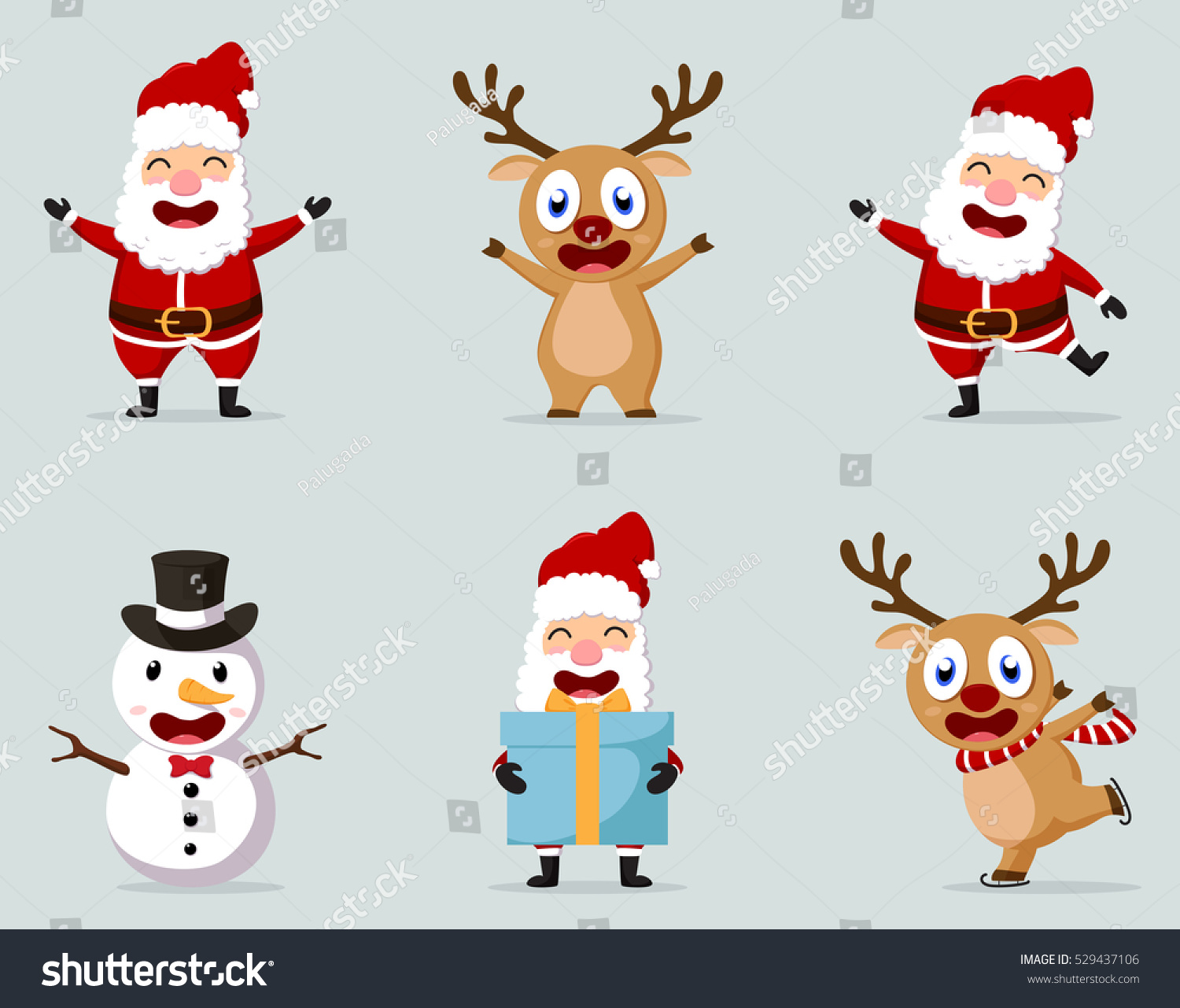 Christmas Santa Claus Reindeer Snowmen Collection Stock Illustration ...