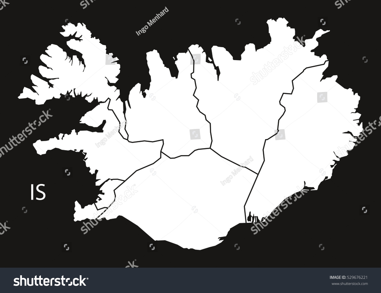 Iceland Regions Map Black White Stock Vector (royalty Free) 529676221 