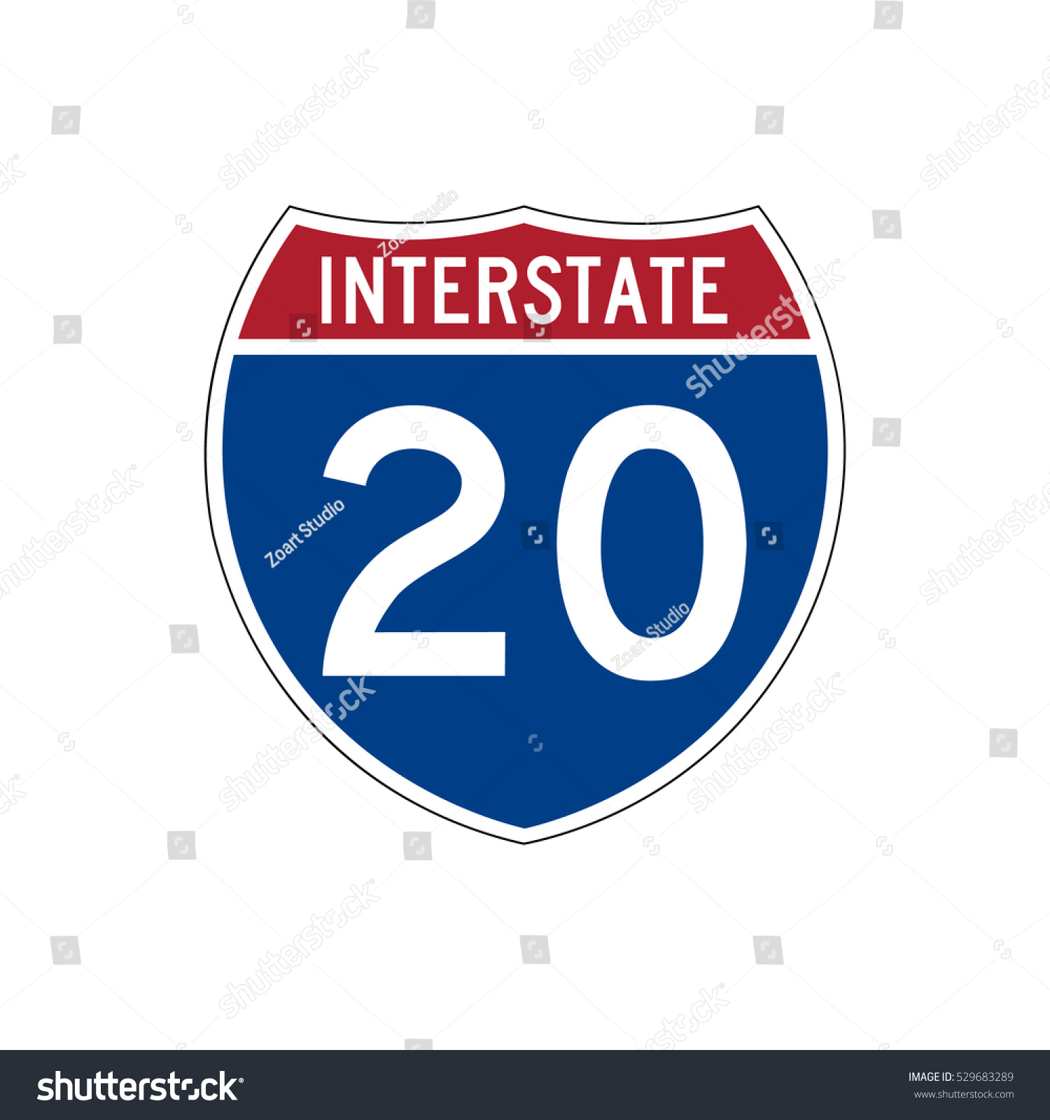 Interstate Highway 20 Road Sign Stock Vector Royalty Free 529683289   Stock Vector Interstate Highway Road Sign 529683289 