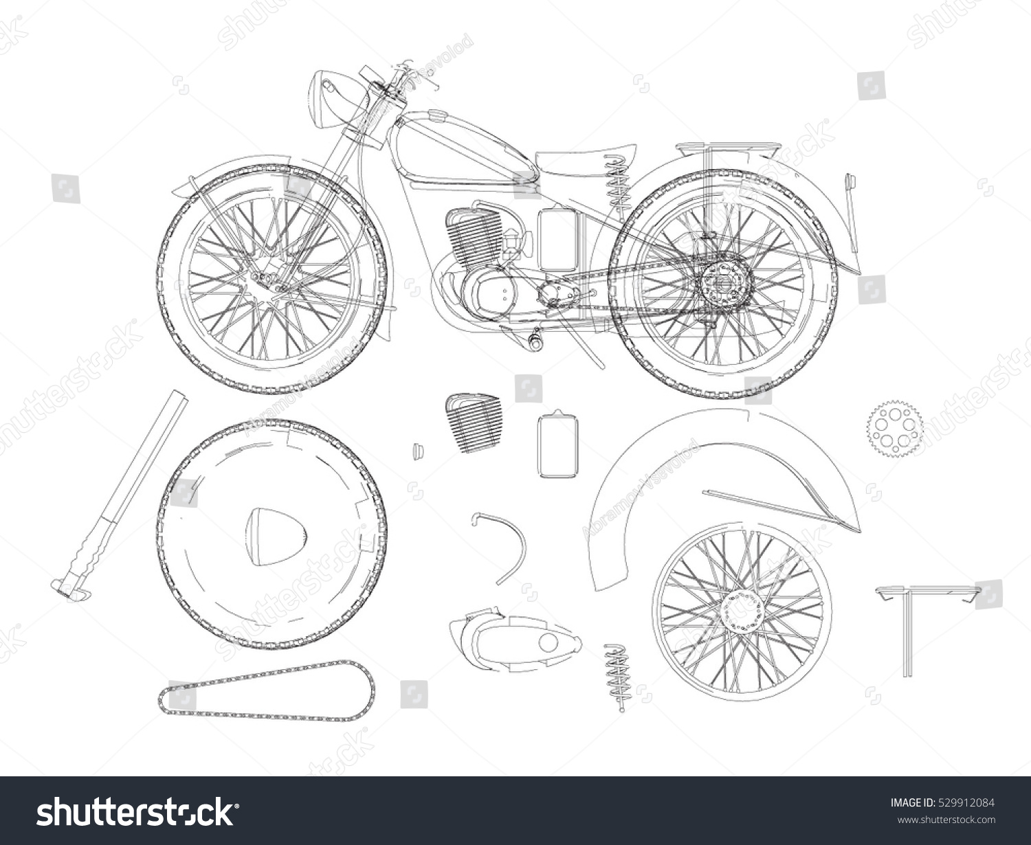 Motorcycle Structure Parts Diagramme Retro Motorcycle Stock Vector ...