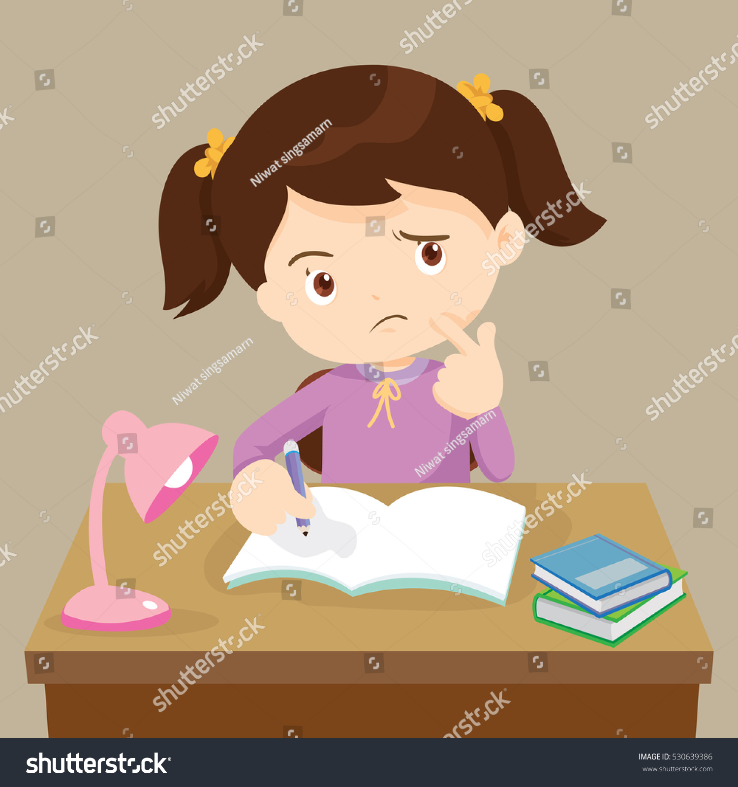 Cute Girl Writing Thinking Vector Illustration Stock Vector (Royalty ...