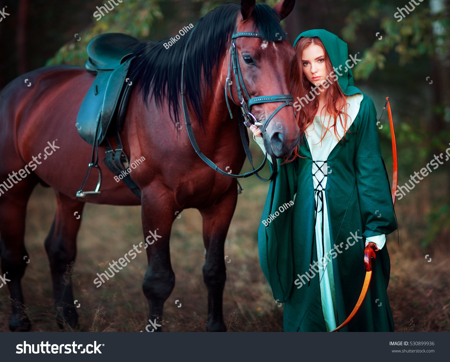 Beautiful Red Haired Girl Green Medieval Stock Photo 530899936 ...