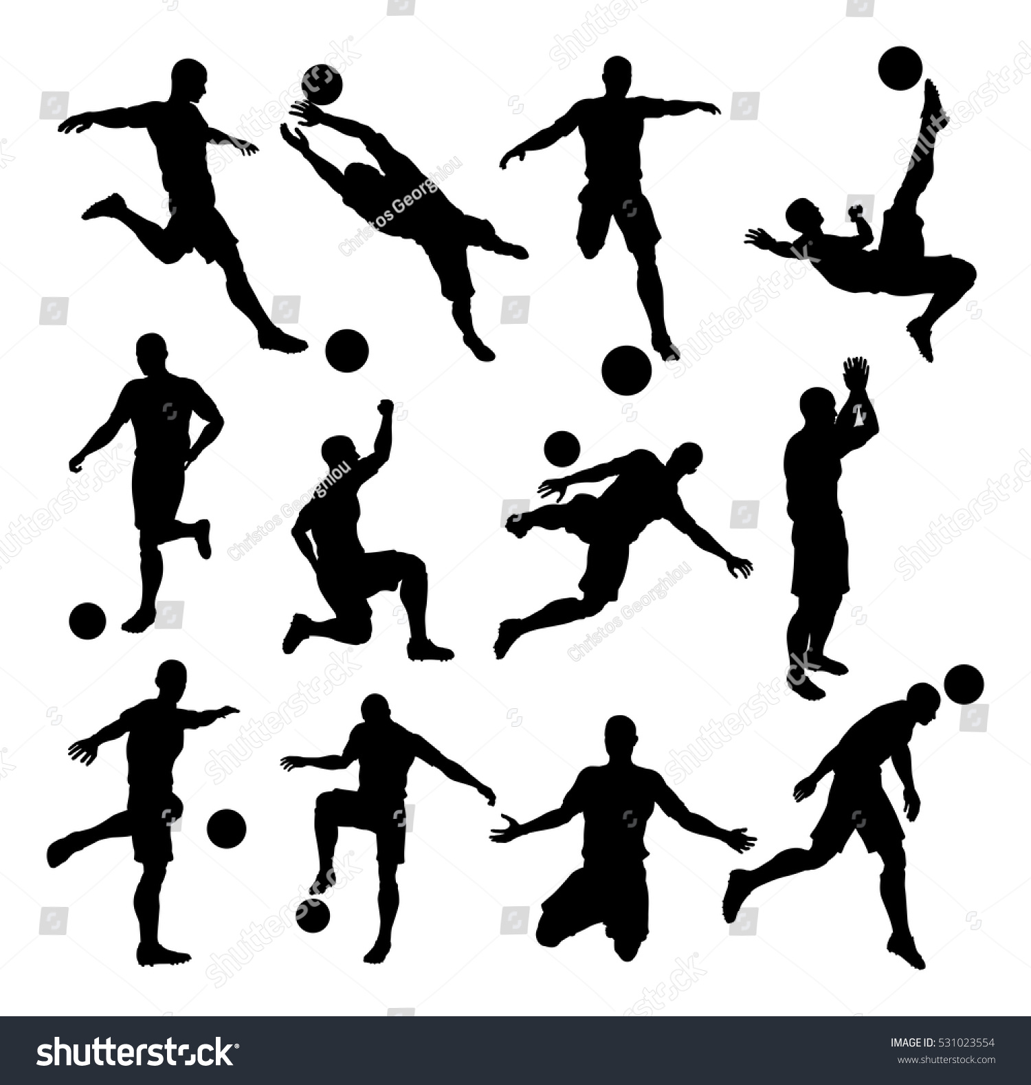 Set Soccer Footballer Silhouettes Lots Different Stock Vector (Royalty ...